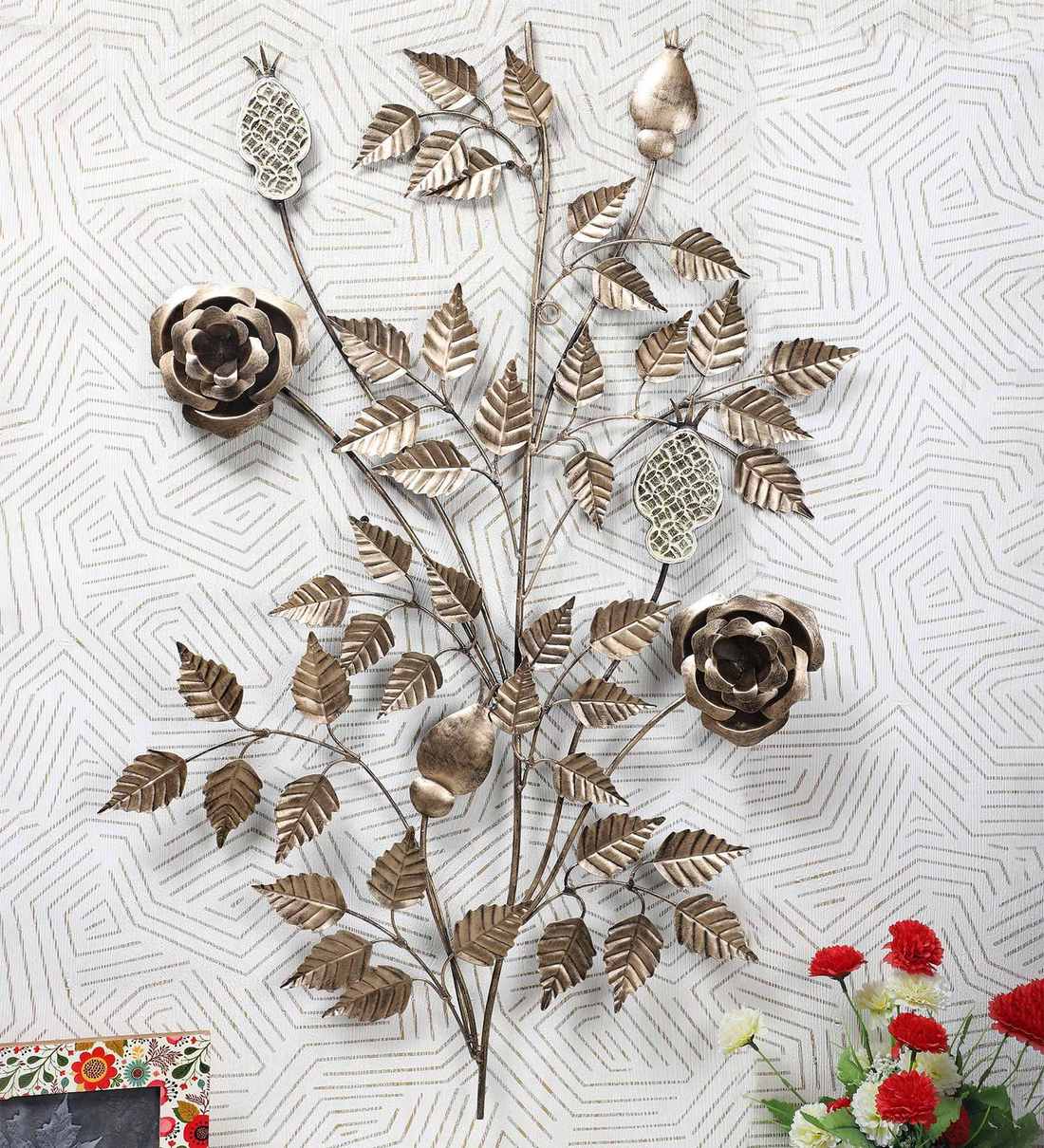 Buy Gold Metal Art Metal Flower Wall Decor by Global Glory Online
