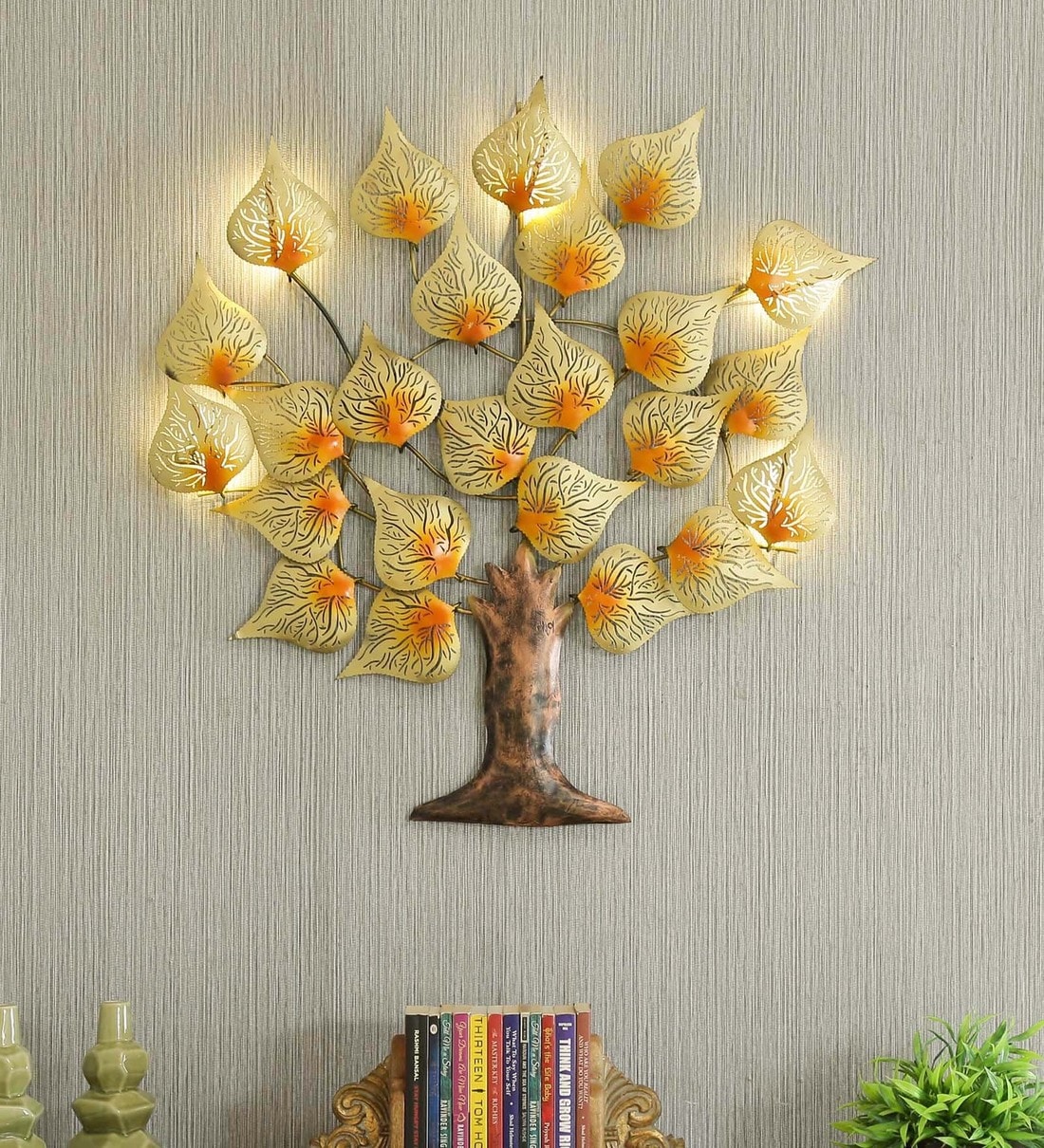 Buy Gold Metal Tree With Led Wall Art by B K Exports Online Floral