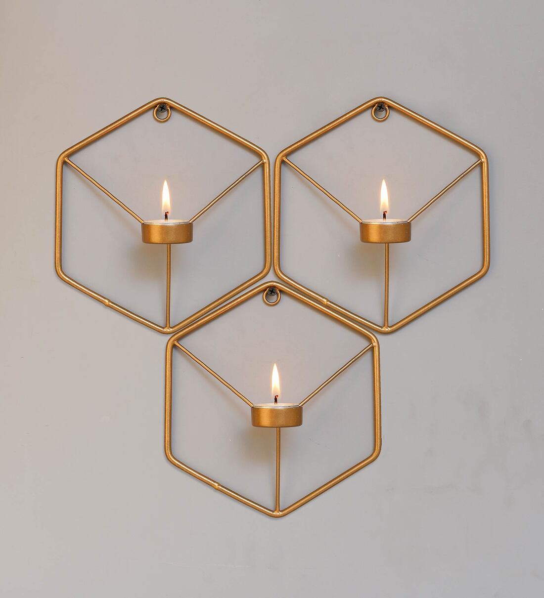 Buy Gold Hexagon Metal Wall Candle Stands (Pack Of 3) at 50 OFF by