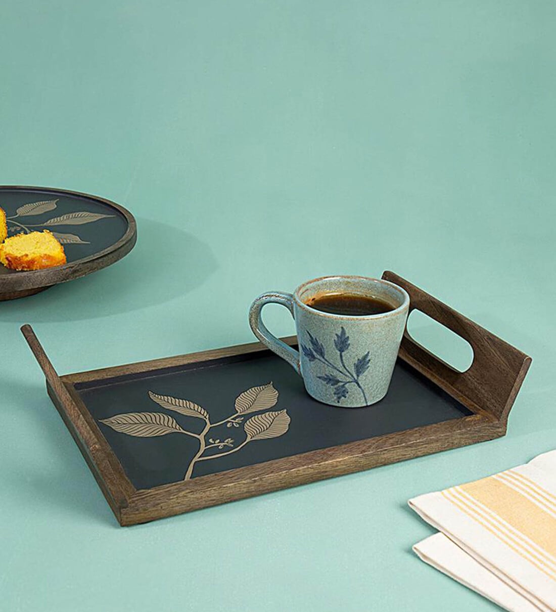 Buy Foliage Black Wood Serving Tray at 10% OFF by Ellementry | Pepperfry