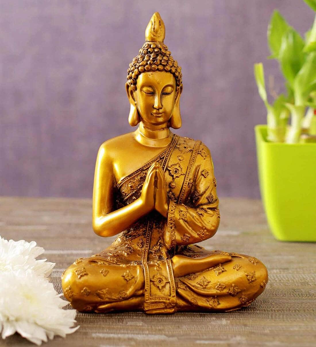 Buy Golden Polyresin 7.2 Inches Buddha Idol Statue By Tied Ribbons at ...