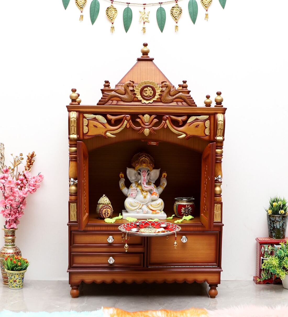 Buy Golden Teak Wood Floor Rested Mandir Without Door at 25% OFF by ...