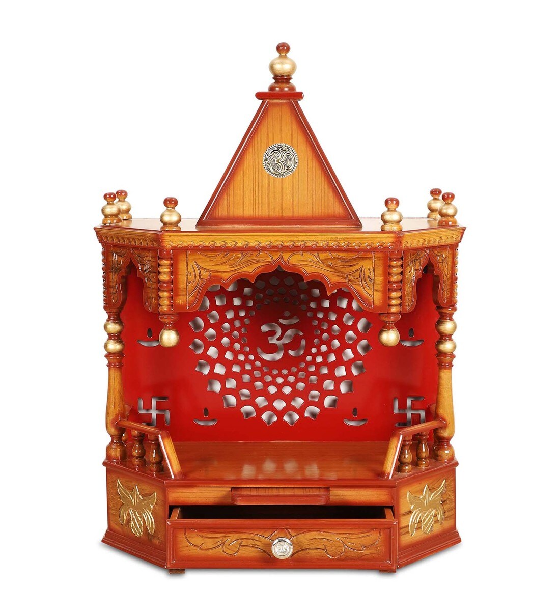 Buy Teak Wood Golden Mandir With Storage By Dzyn Furnitures Online Mandirs Spiritual Home 2982