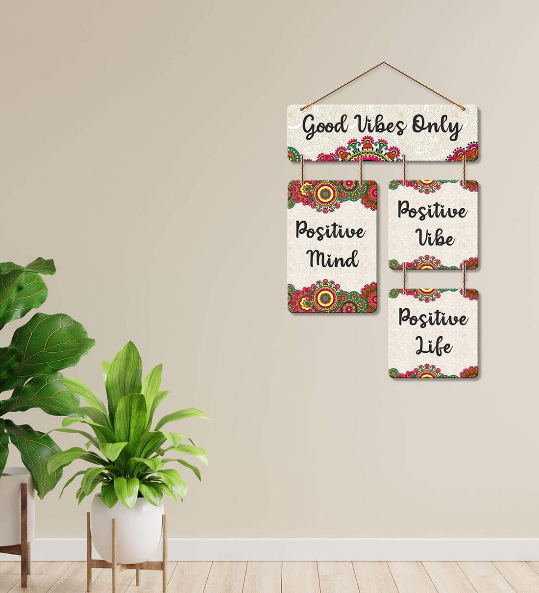 Buy Good Vibes Multicolour Engineered Wood Wall Hanging Quotes at 13% ...