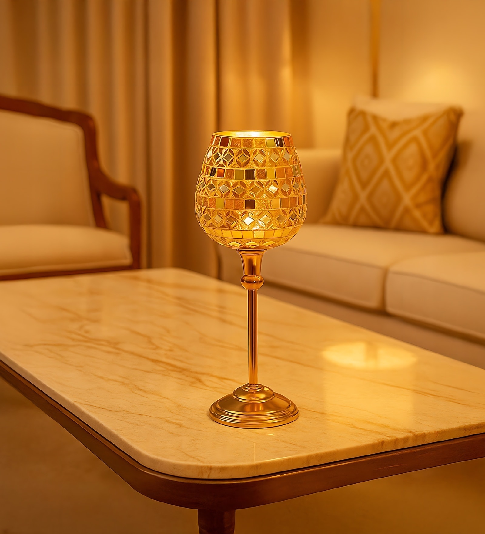 Golden Metal Goblet Tea Light Holder