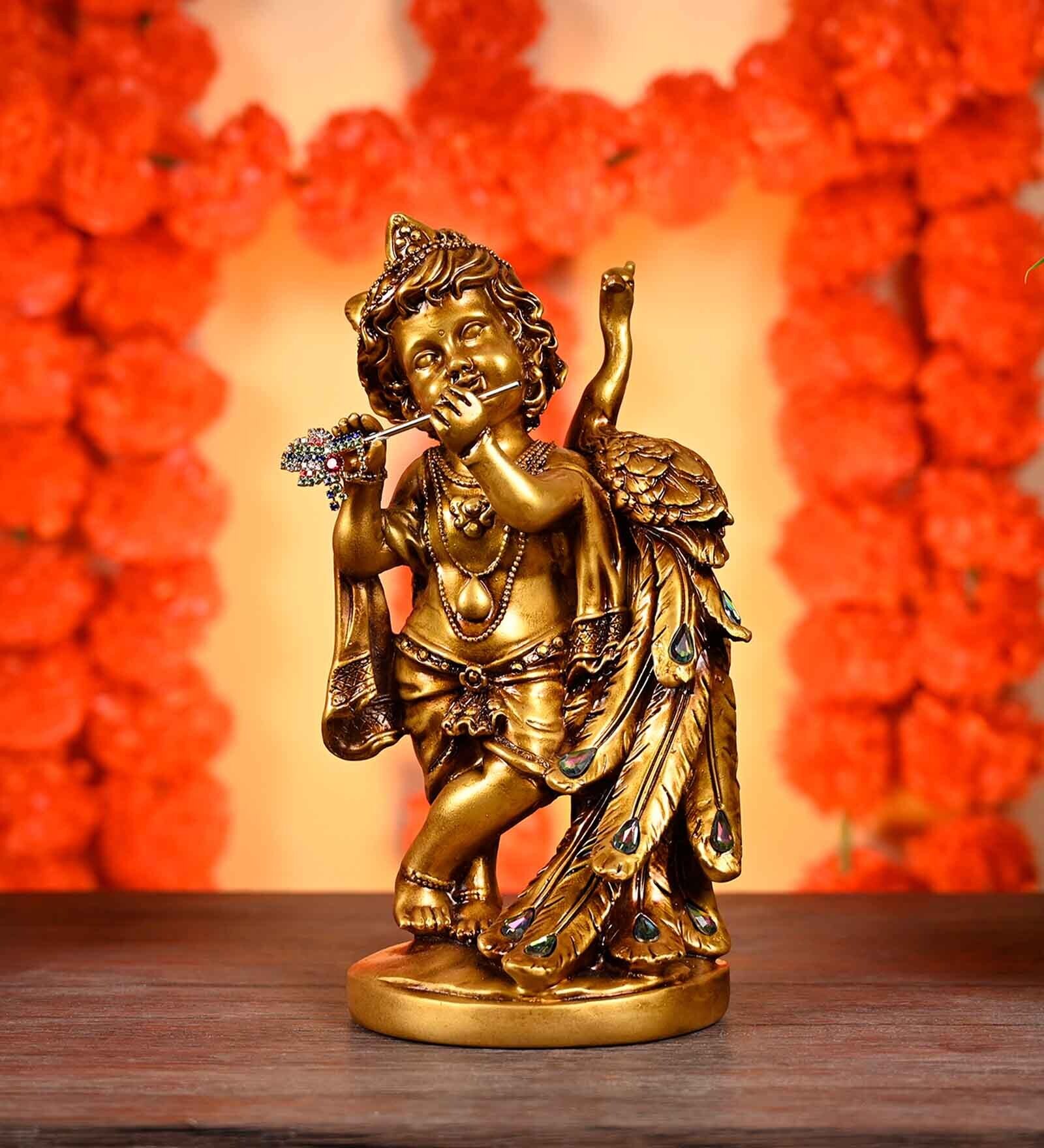 God Baby Krishna With Peacock
Brown Resin  Idols