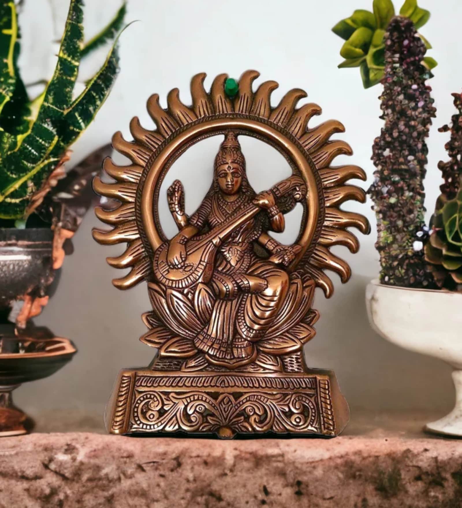 Goddess Sarswati Kiran Metal Religious Idol (Copper)