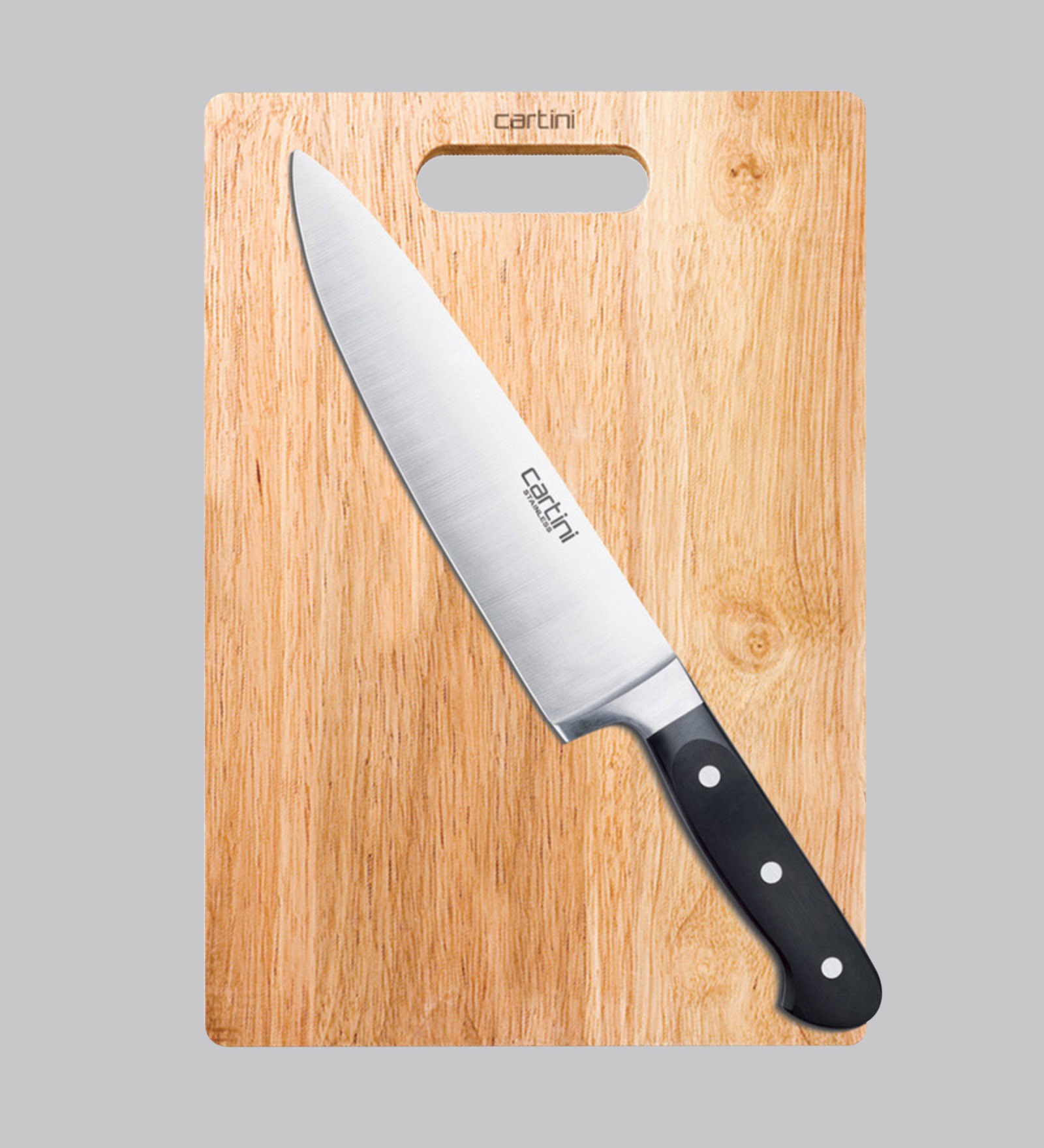 Godrej Cartini Black & Brown Stainless Steel Professional Chef Knife with Rubberwood Chopping Board