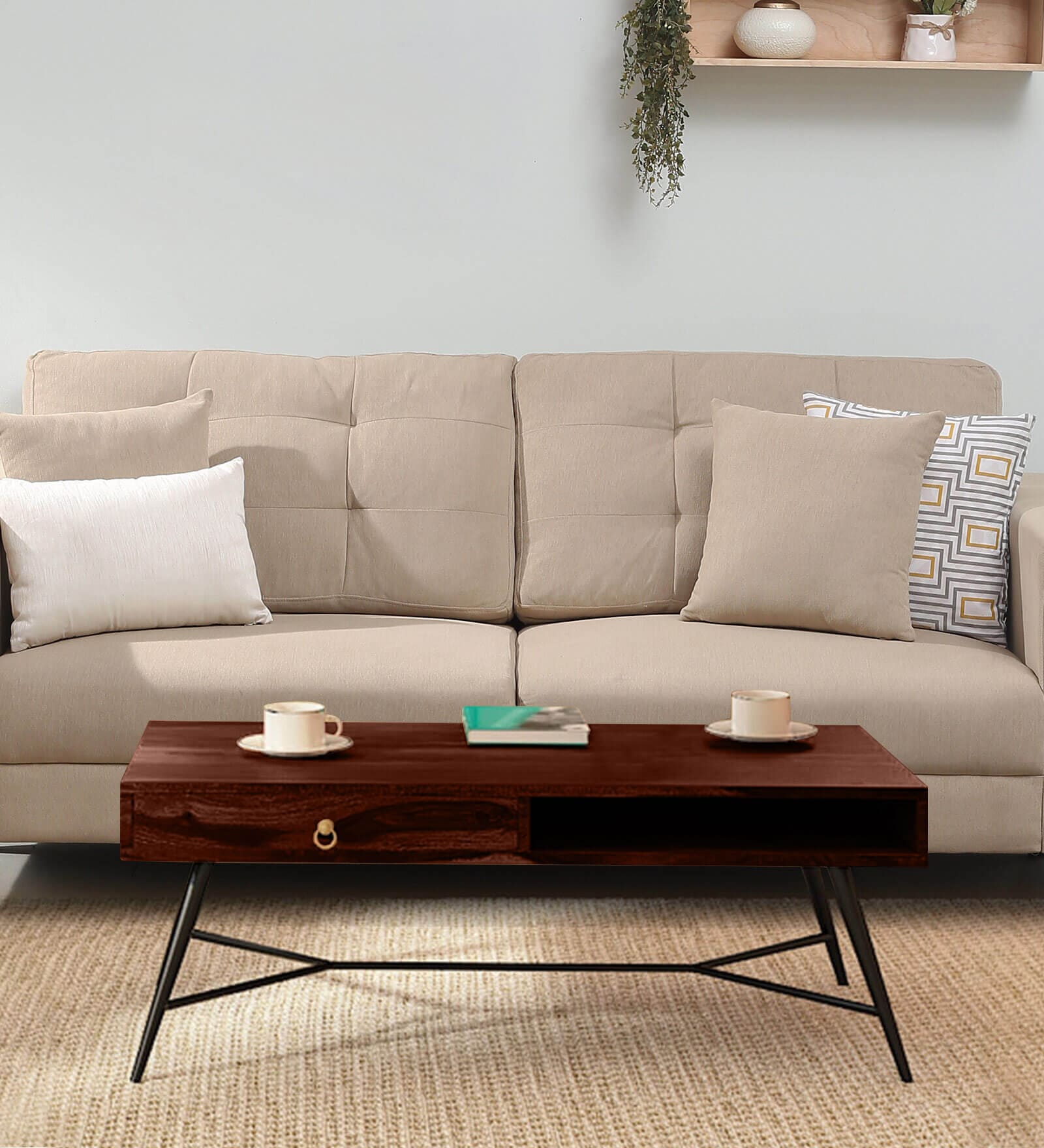 Goines Sheesham Wood Coffee Table in Scratch Resistant Honey Oak Finish