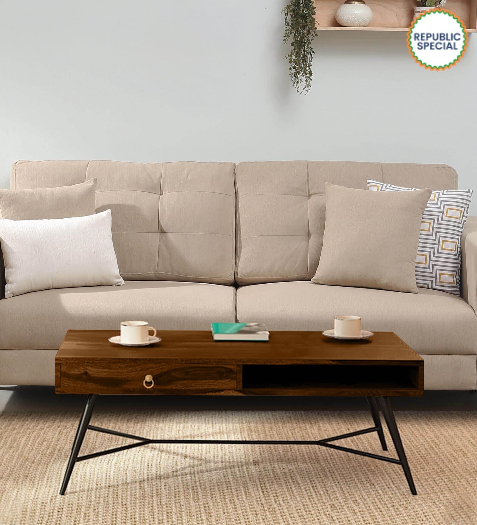 Goines Sheesham Wood Coffee Table in Scratch Resistant Provincial Teak Finish