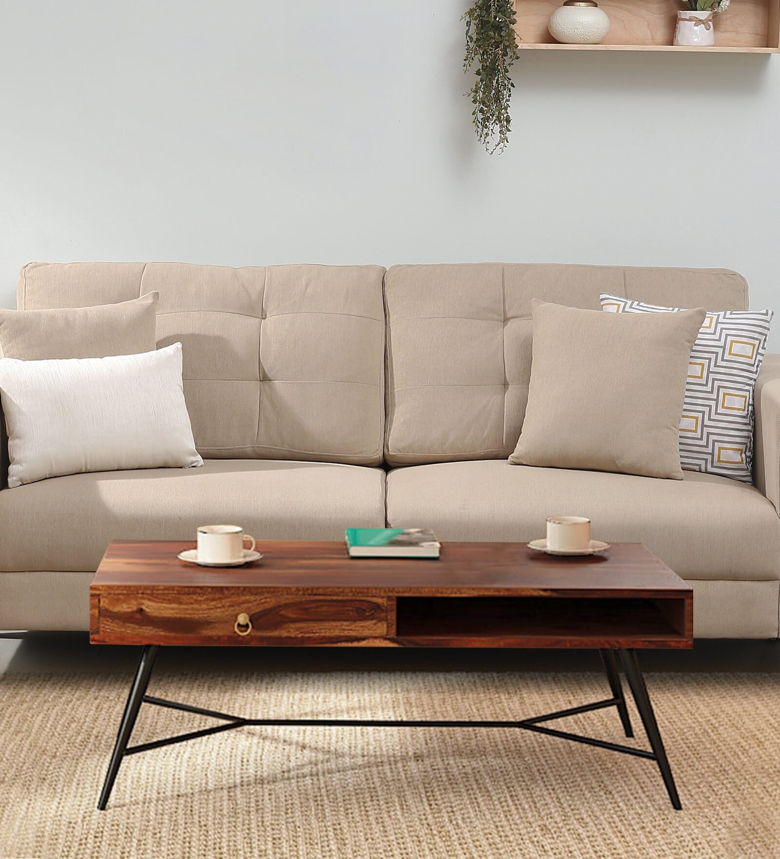 Goines Sheesham Wood Coffee Table in Scratch Resistant Rustic Teak Finish