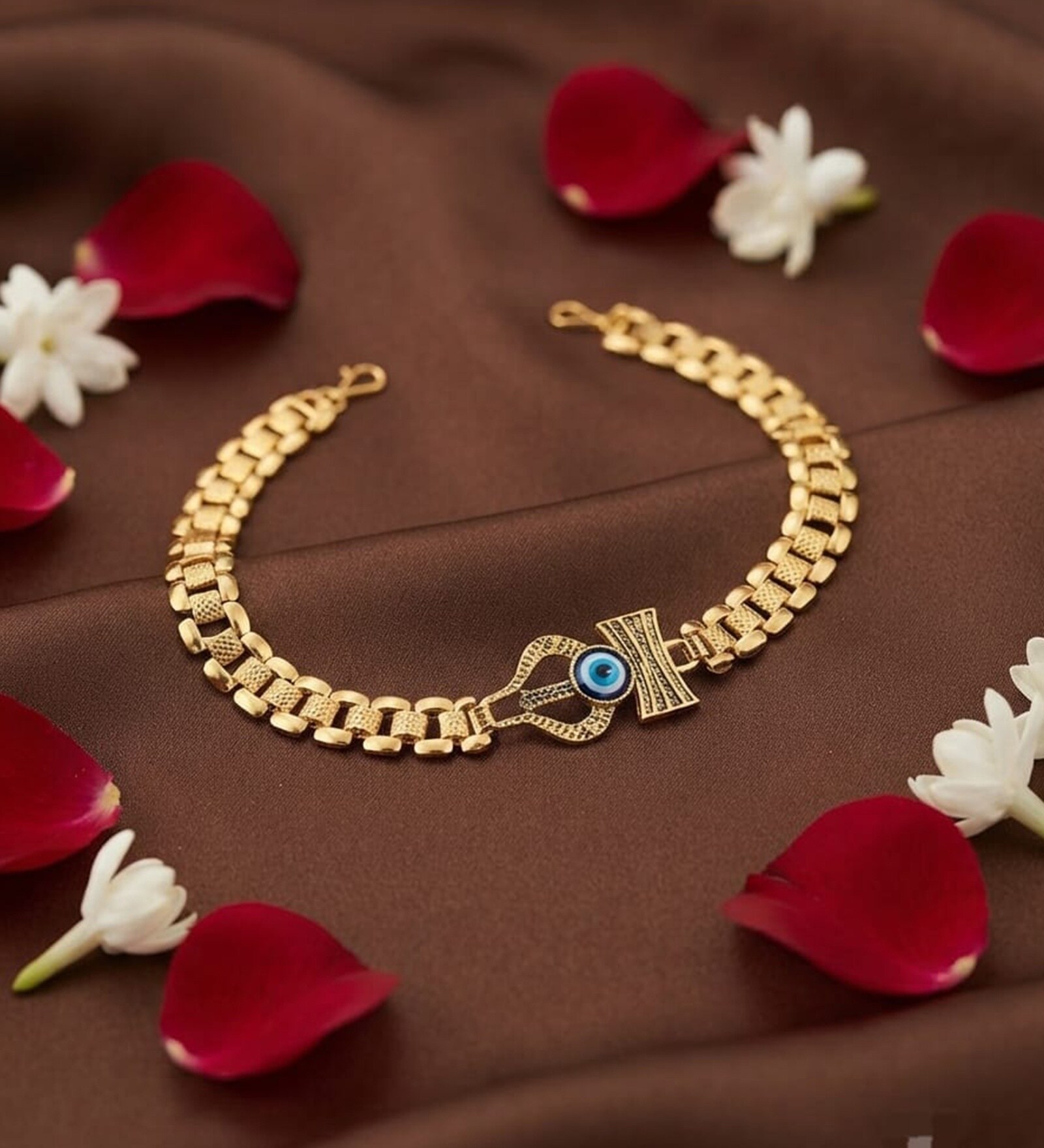 Gold & Brown Mahadev Rudraksh Gold Finish Chain Bracelet Rakhi