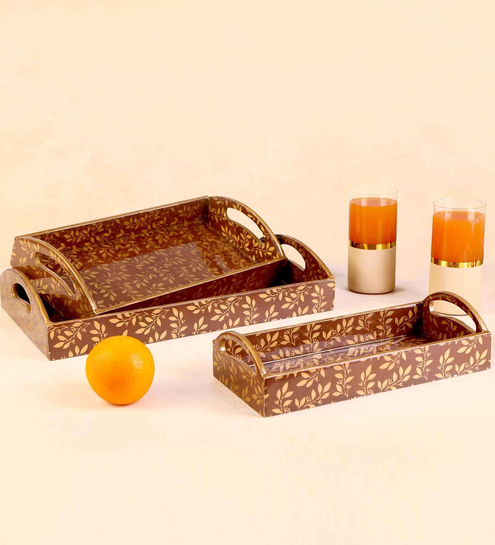 Gold & Copper MDF Wood Gold Leaf (Set of 3) Serving Tray