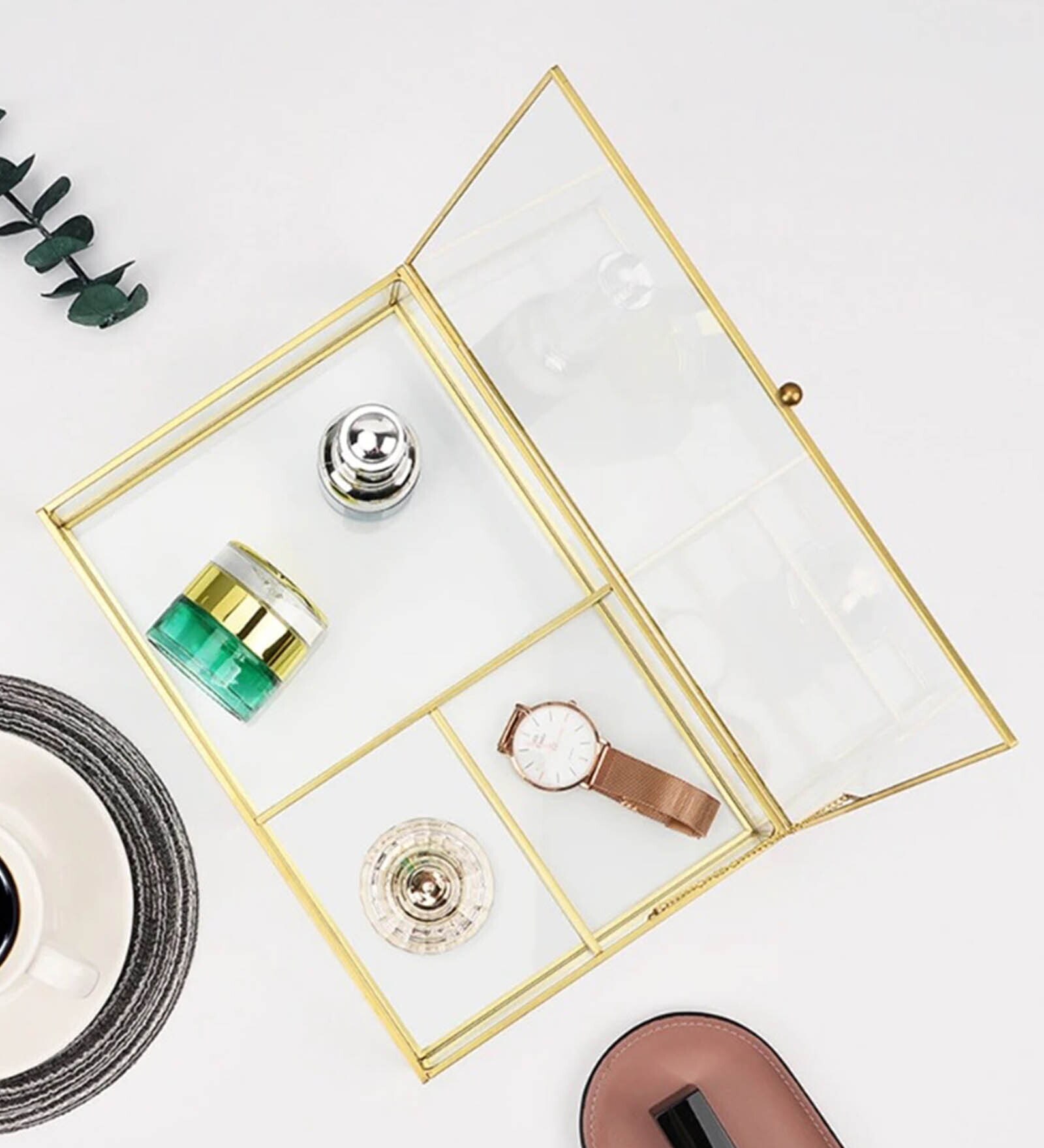 Golden Glass Multipurpose 3 Compartment Jewellery Make Up Organiser