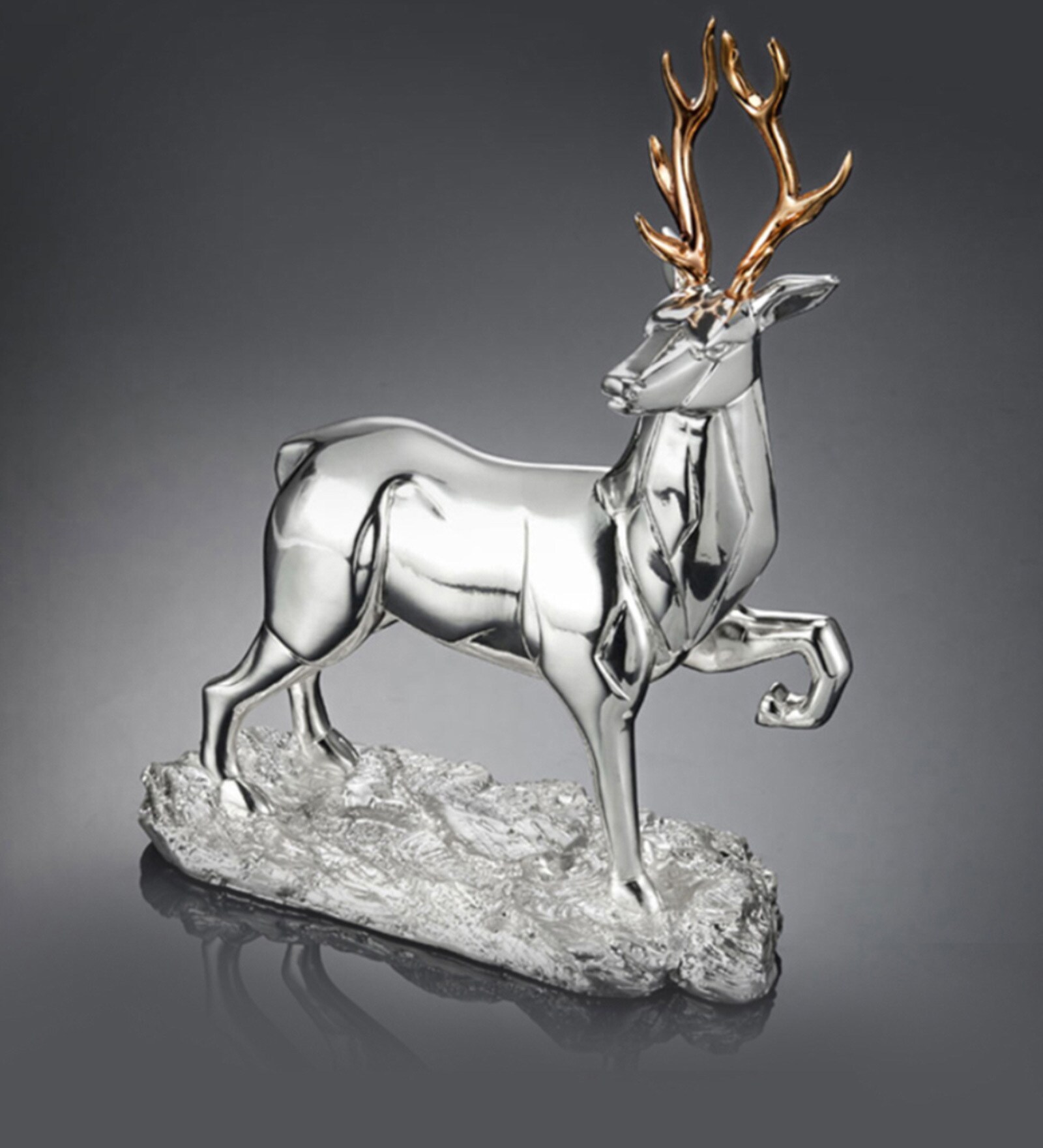 Gold & Silver Resin The Buck Beauty 26 Inch Animal Figurines (1 Pc)