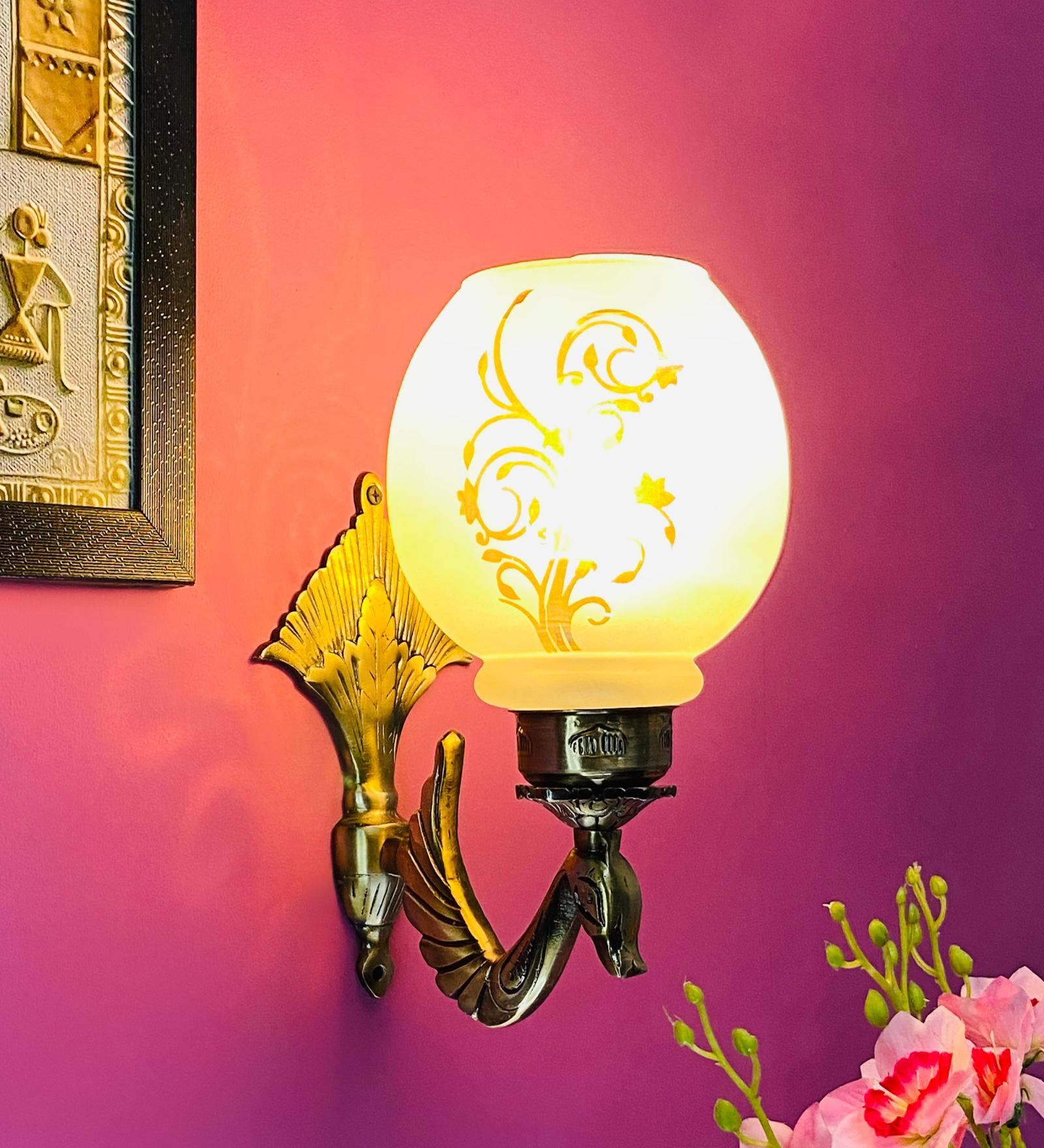 Gold & White B22 holder Metal & Glass Uplight Wall Scone