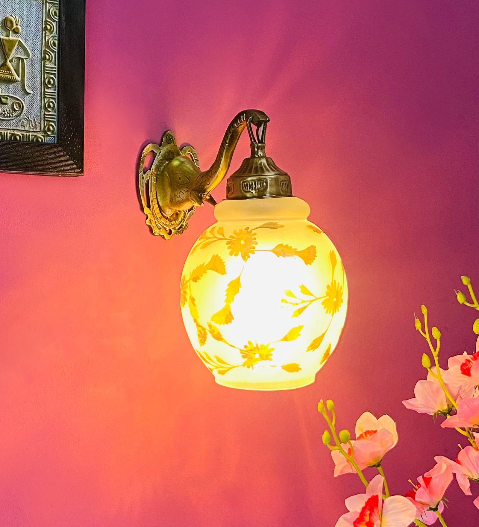 Gold & White B22 holder Metal & Glass Uplight Wall Scone