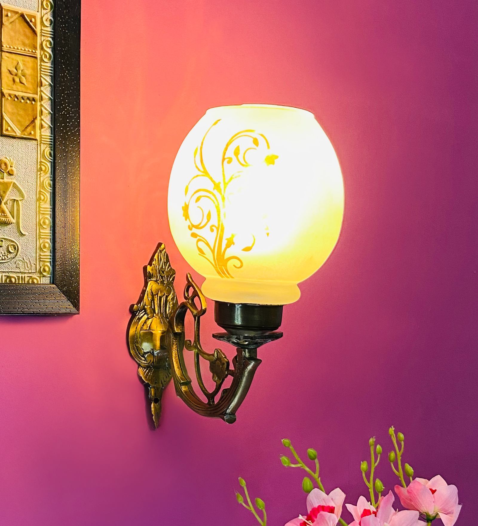 Gold & White B22 holder Metal & Glass Uplight Wall Scone