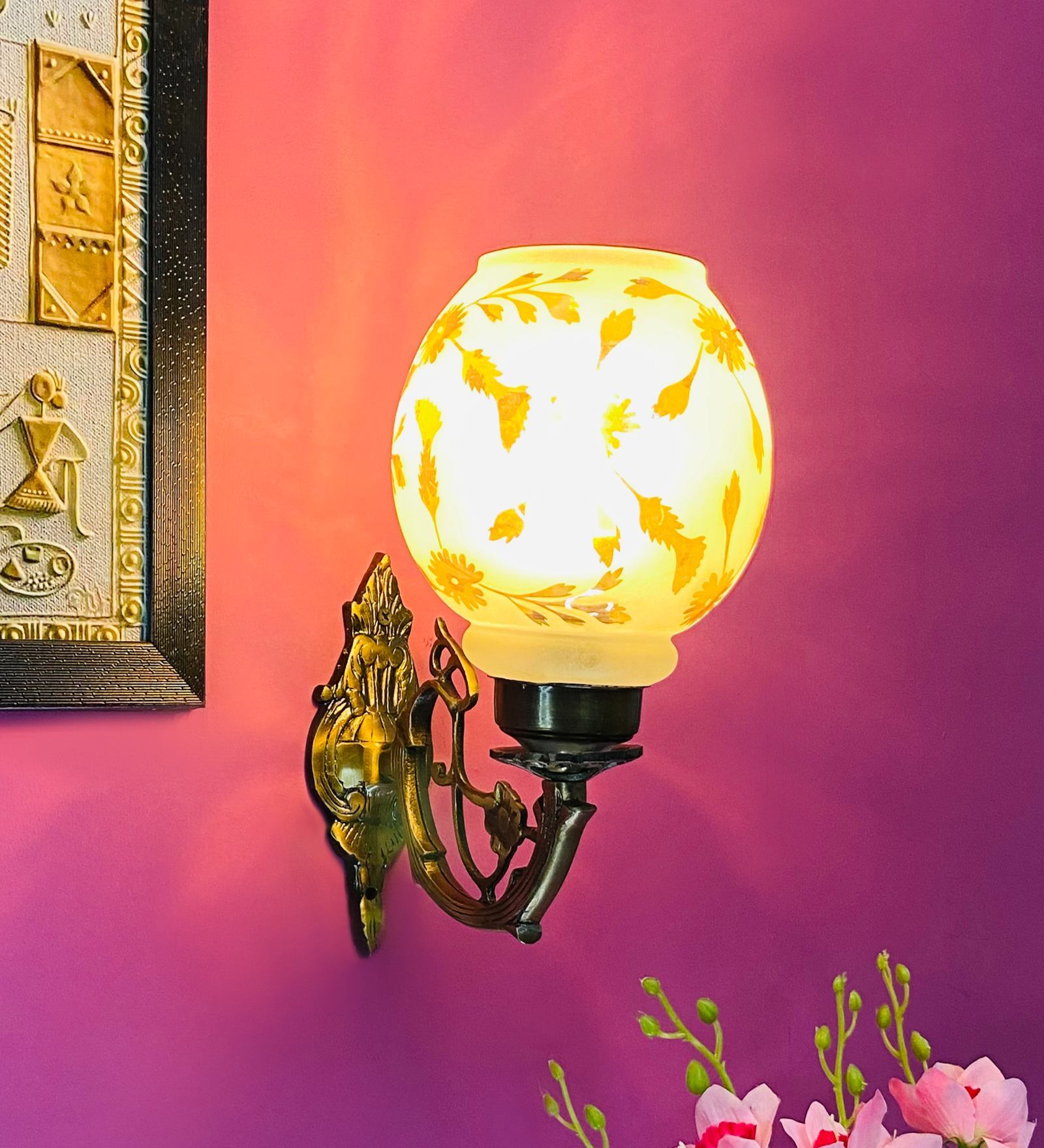 Gold & White B22 holder Metal & Glass Uplight Wall Scone