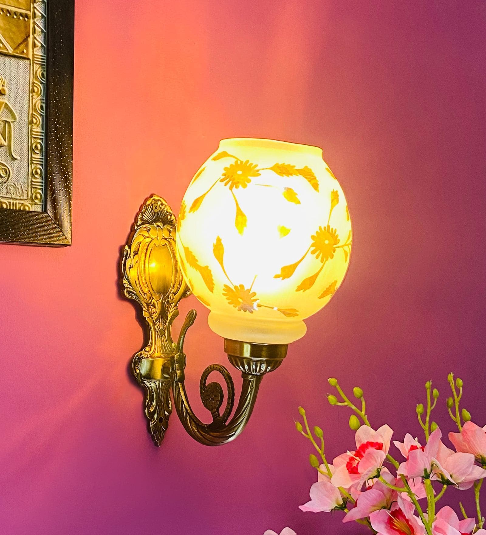 Gold & White B22 holder Metal & Glass Uplight Wall Scone Gold & White B22 holder Metal & Glass Uplight Wall Scone