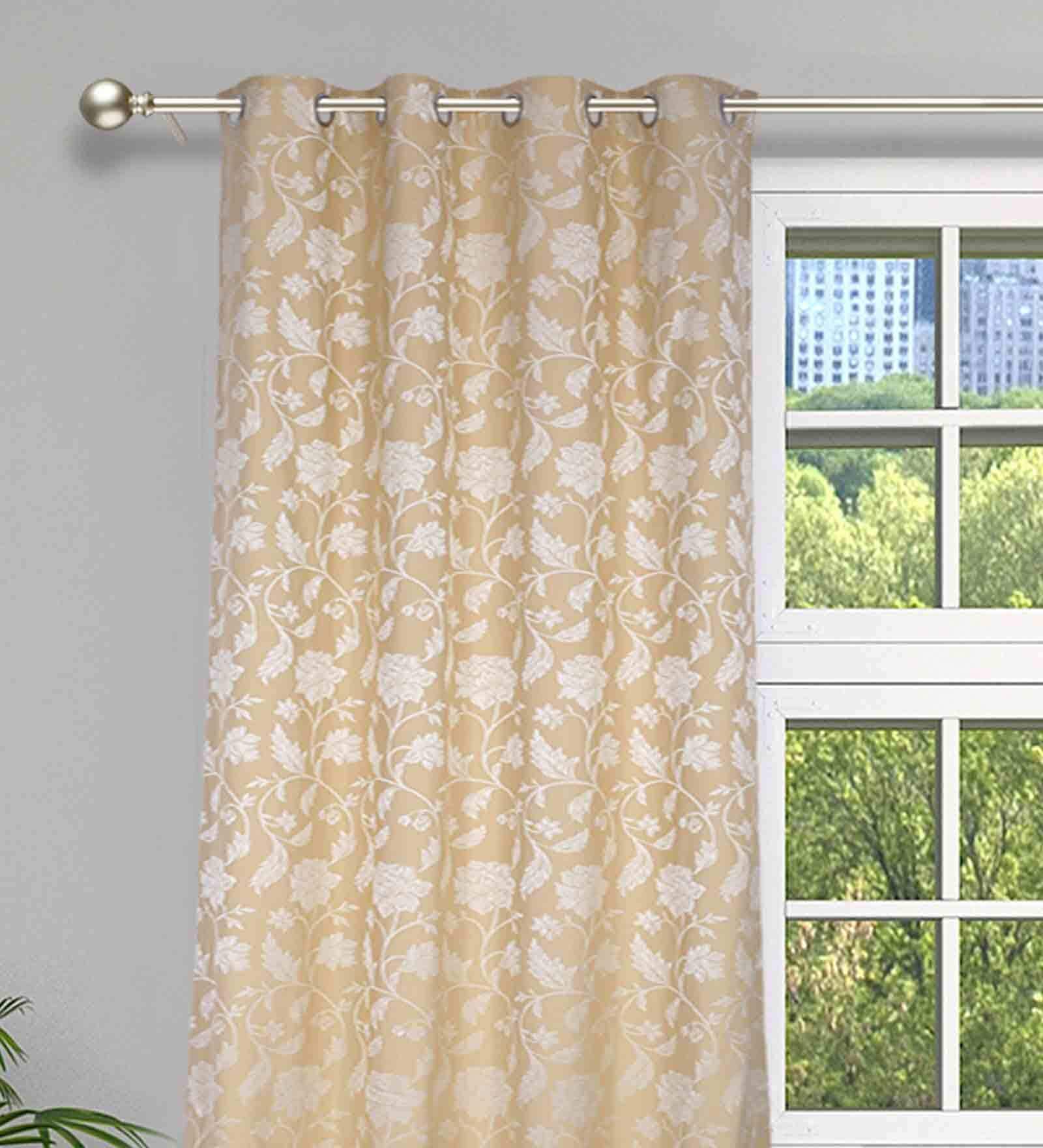 Gold Floral Cotton Blend 5 Ft Light Filtering Eyelet Window Curtain