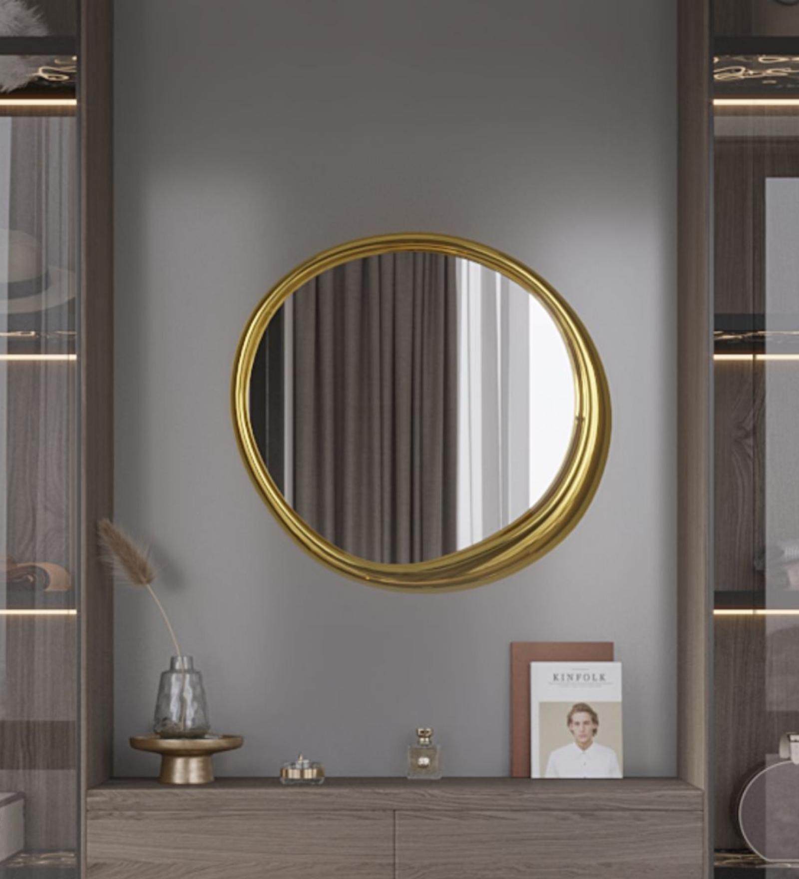 24 Inch Gold Moon Mirror in Steel Frame