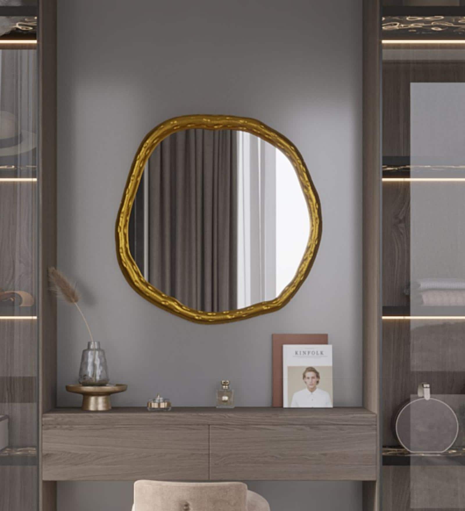 24 Inch Gold Hammered Mirror in Metal Frame