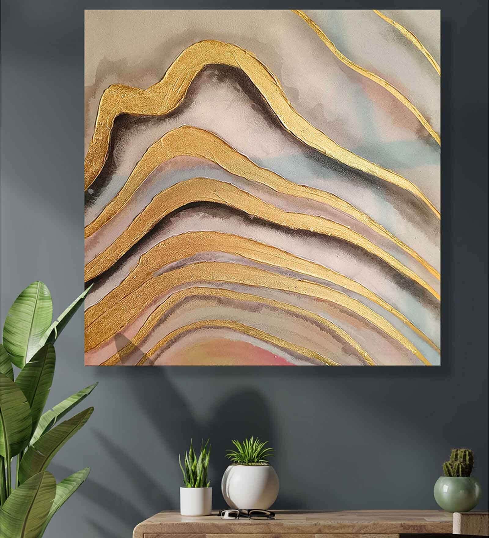 Gold Embossed Canvas Framed Oil Paint Hand Paintings