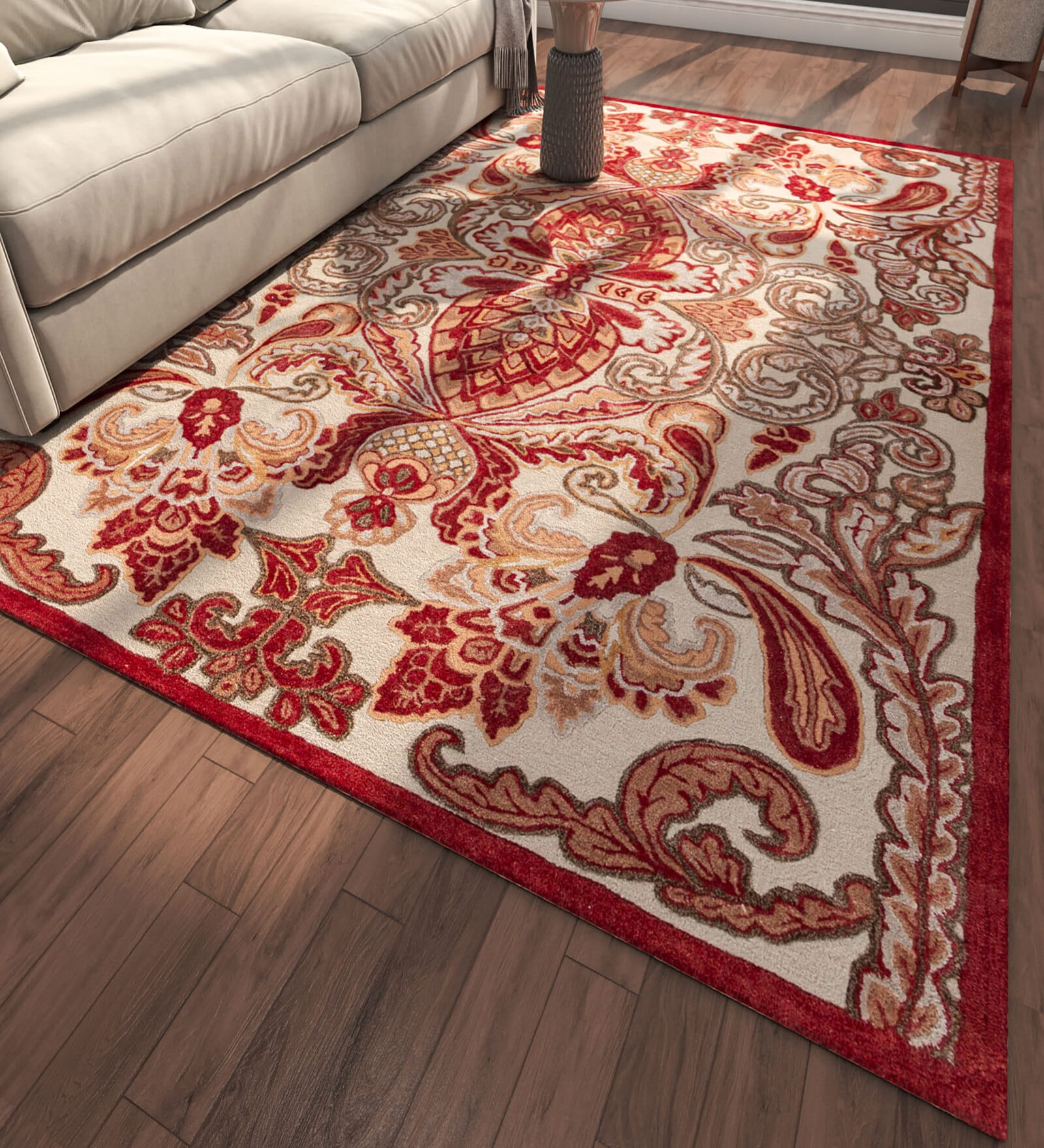 Gold Abstract Wool and Viscose 6 ft X 9 ft Hand Tufted Carpet