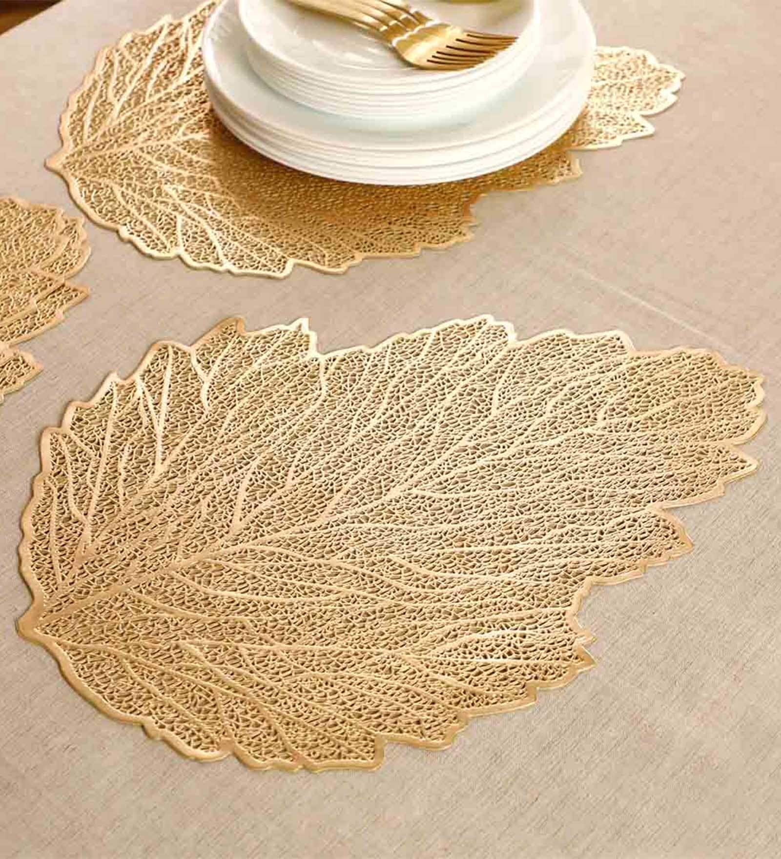 Golden Alis Leaf Shaped Textured PVC Dining Table Placemat