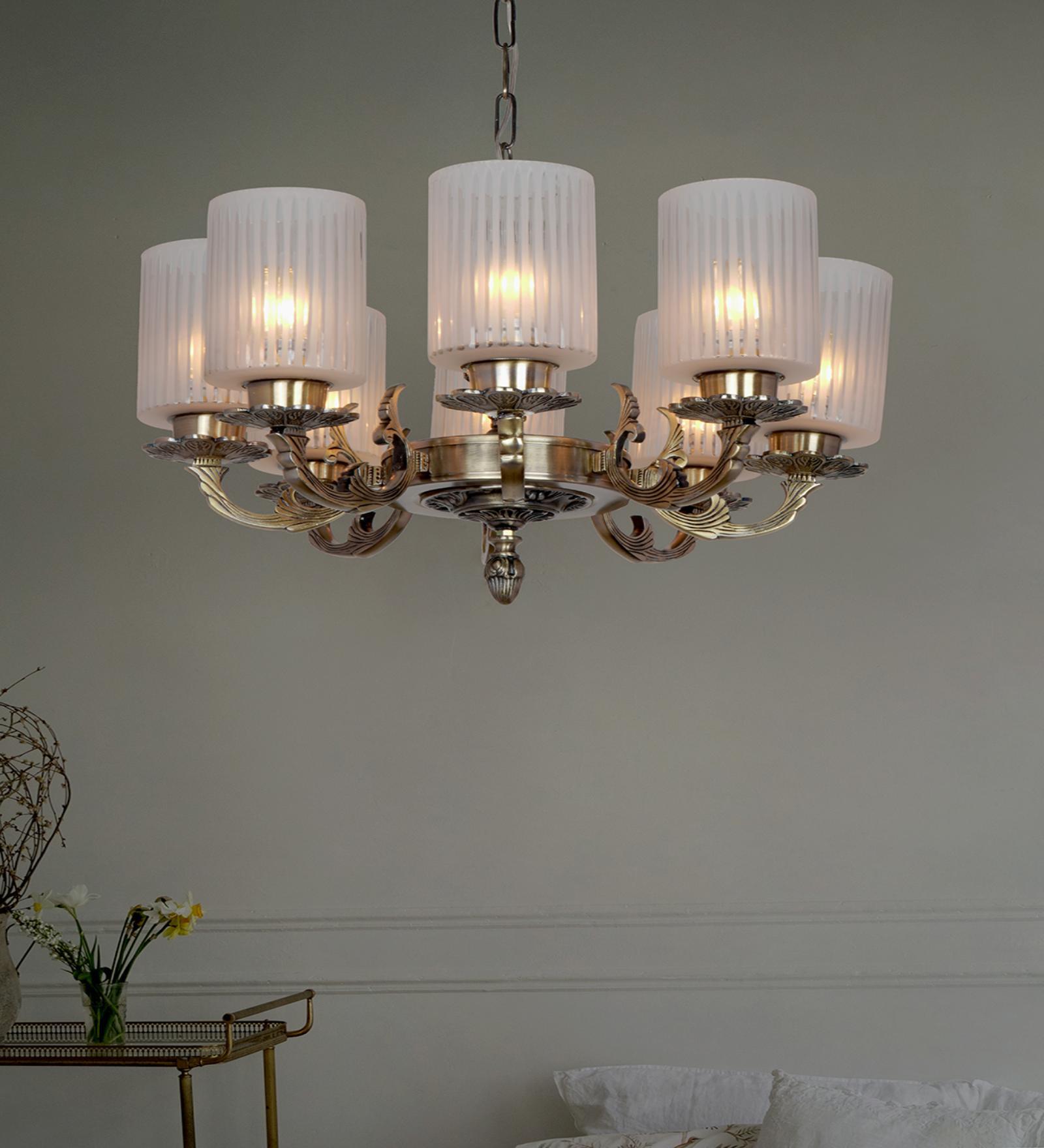Gold Aluminium and Glass Shaded Chandelier