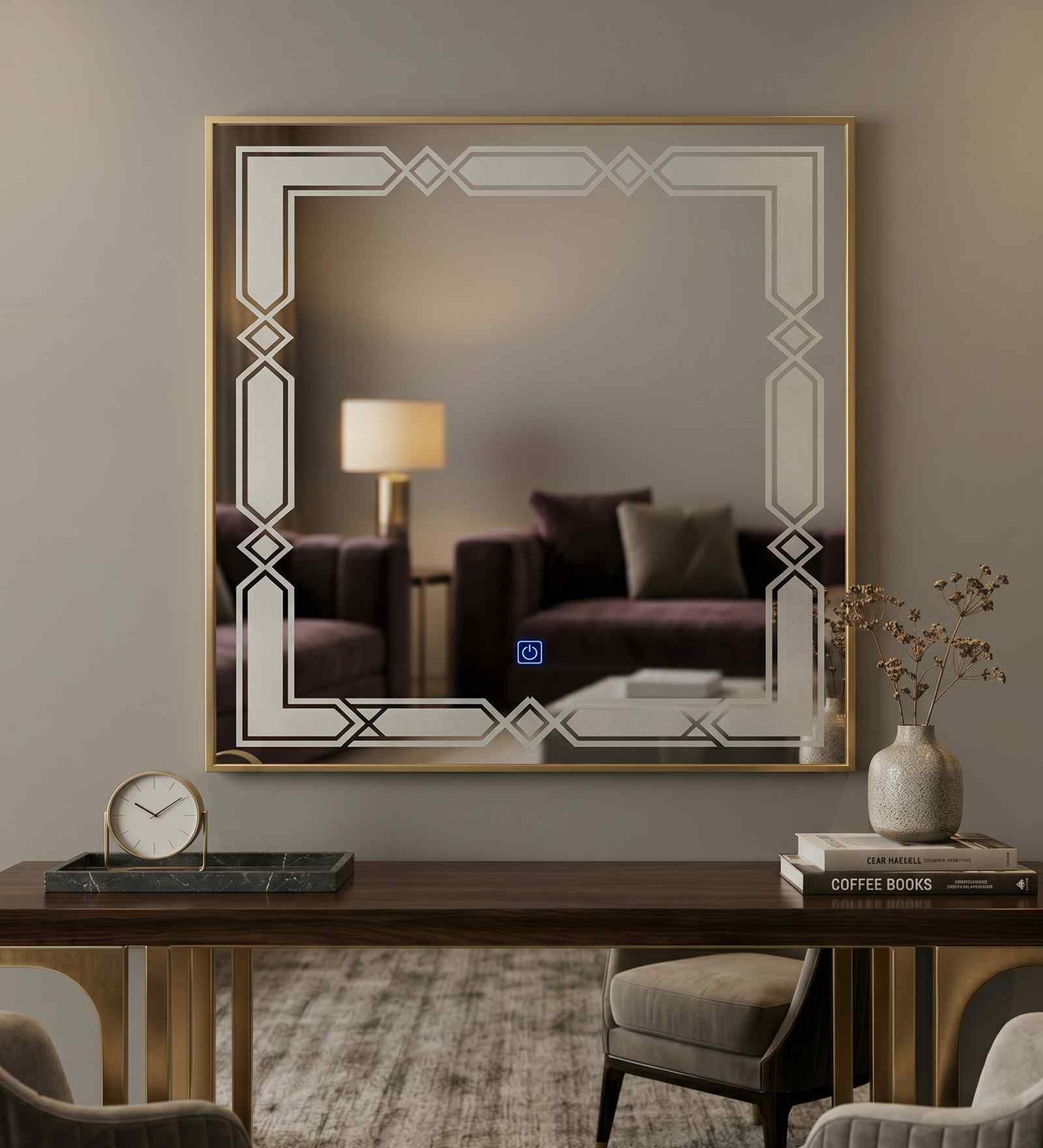 Gold Aluminium Frame LED Rectangular Wall Mirror 24 X 30 In
