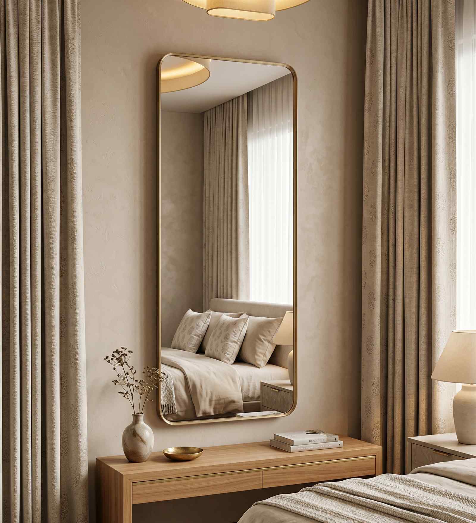 Gold Aluminium Frame Rectangular Long Wall Mirror 24 X 48 In