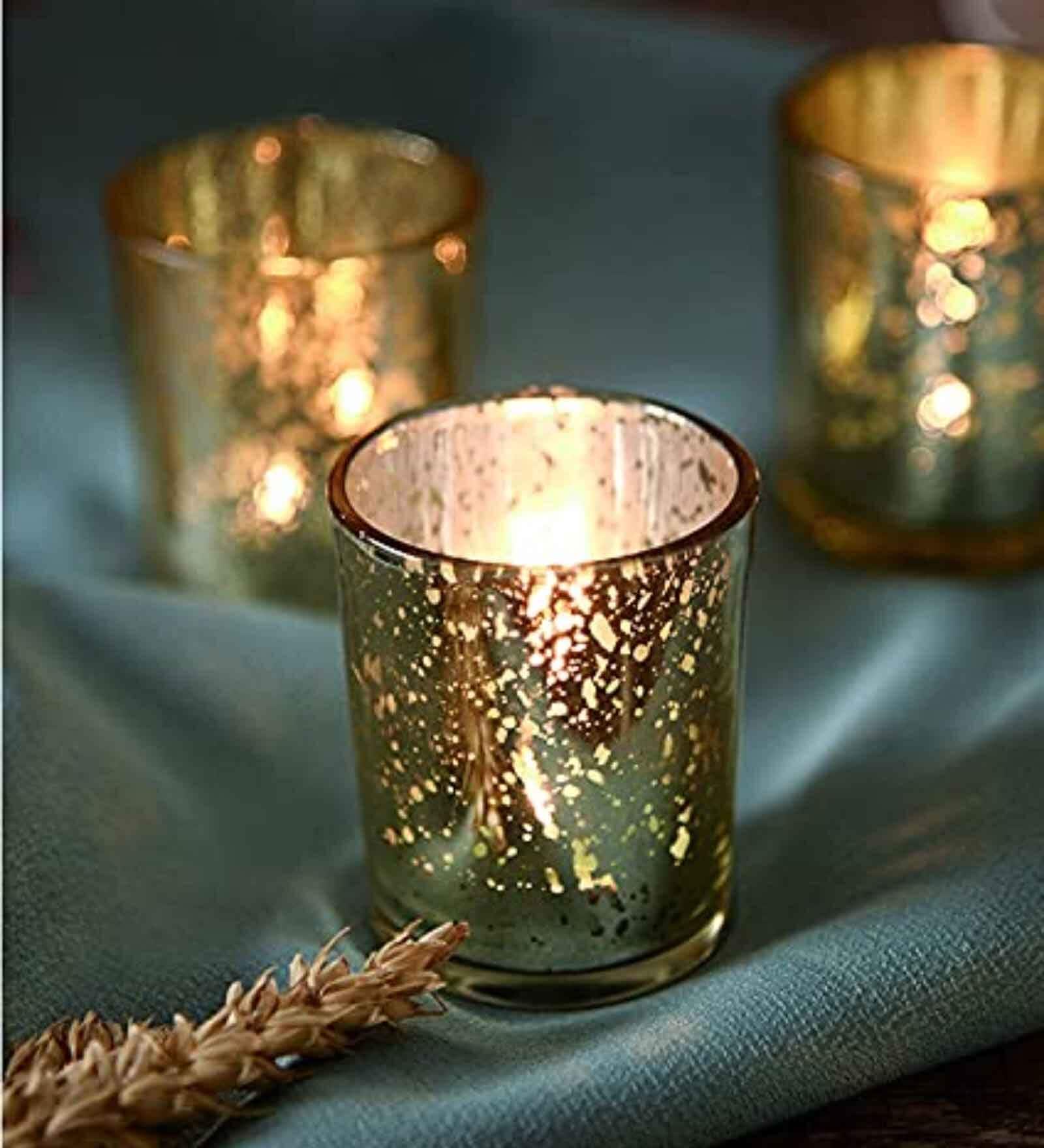 Gold Aluminium T-Light Holders (Set of 6)