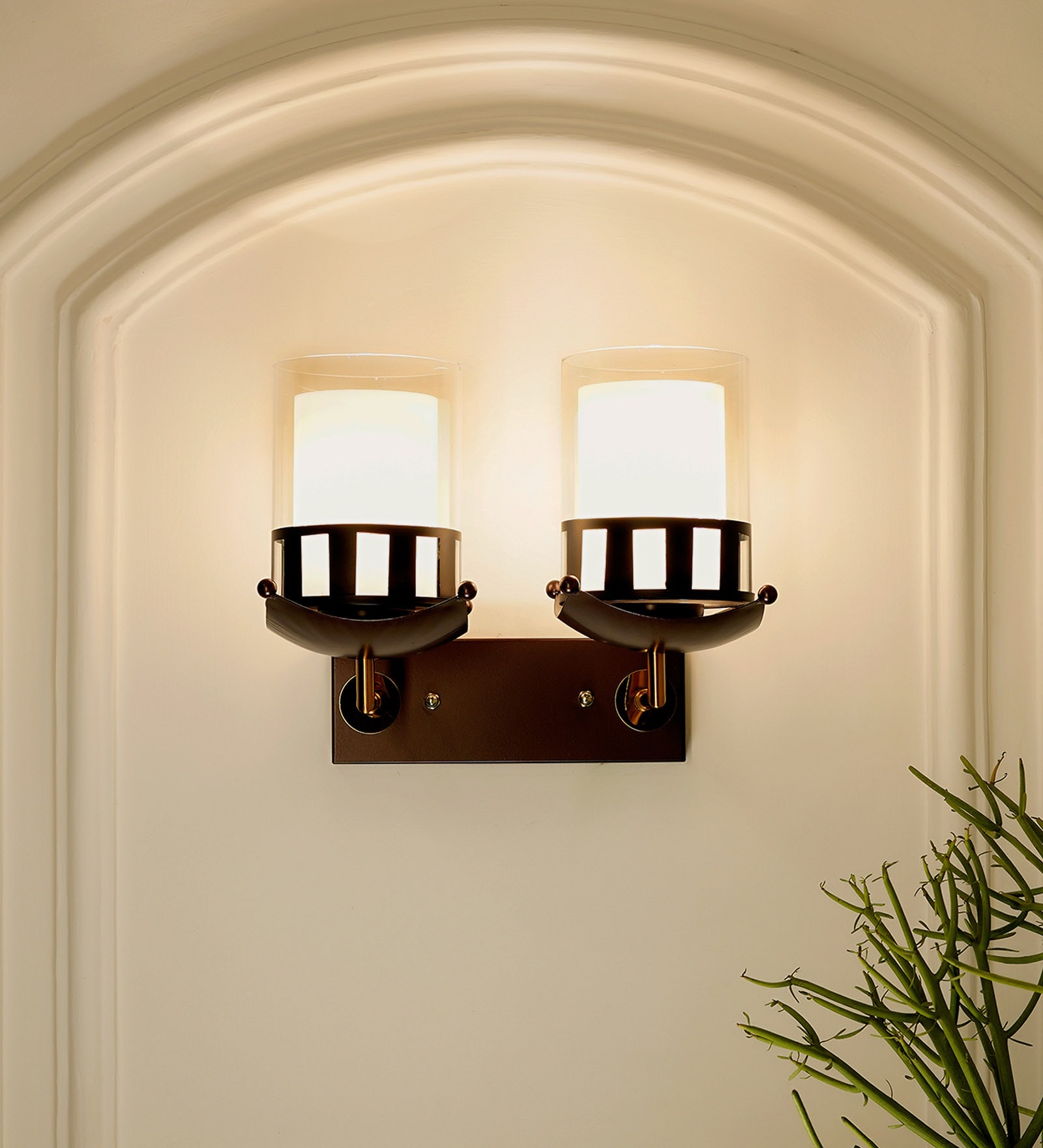Astros Gold and Brown Metal and Glass Wall Sconces