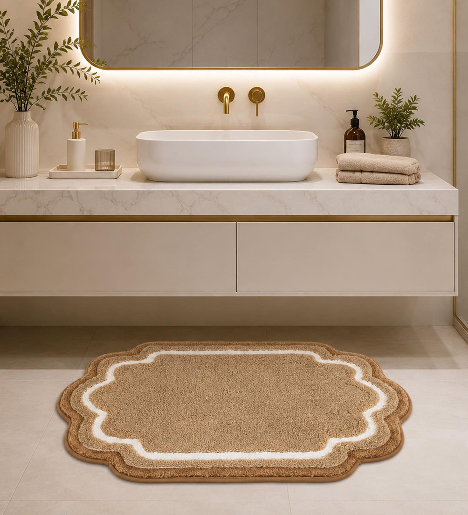 Gold Anti Skid Polyester Bathmat (55x85 cm)