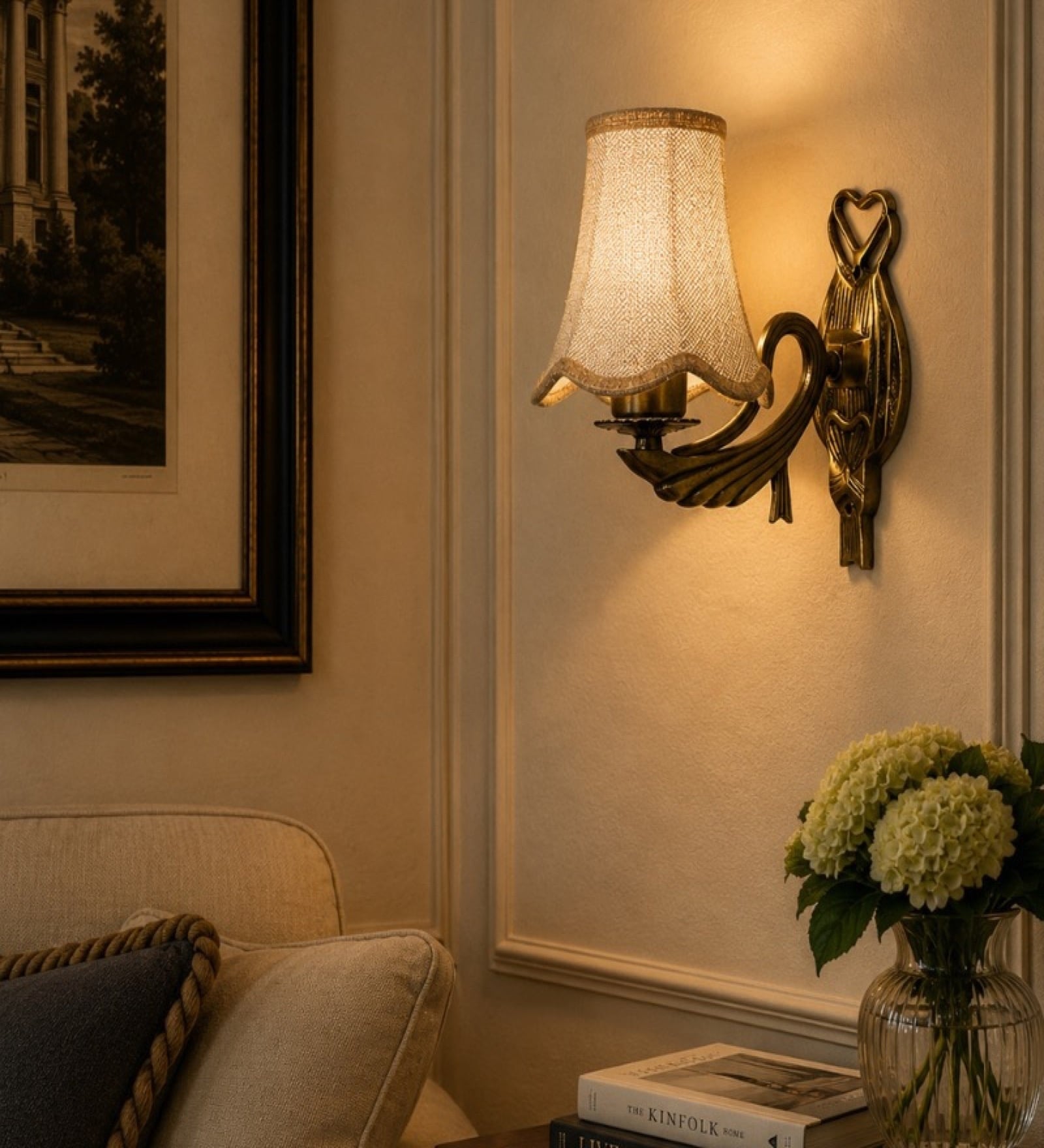 Gold Antique Decorative Wall Lamp with Beige Jute Shade for Home Interior