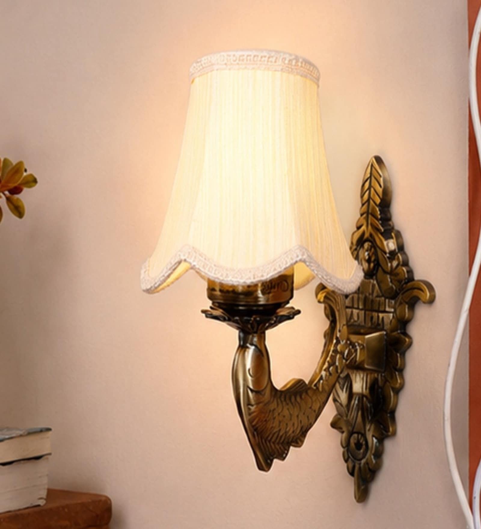 Gold Antique Wall Light with Beige Jute Shade, Dining & Hotel
