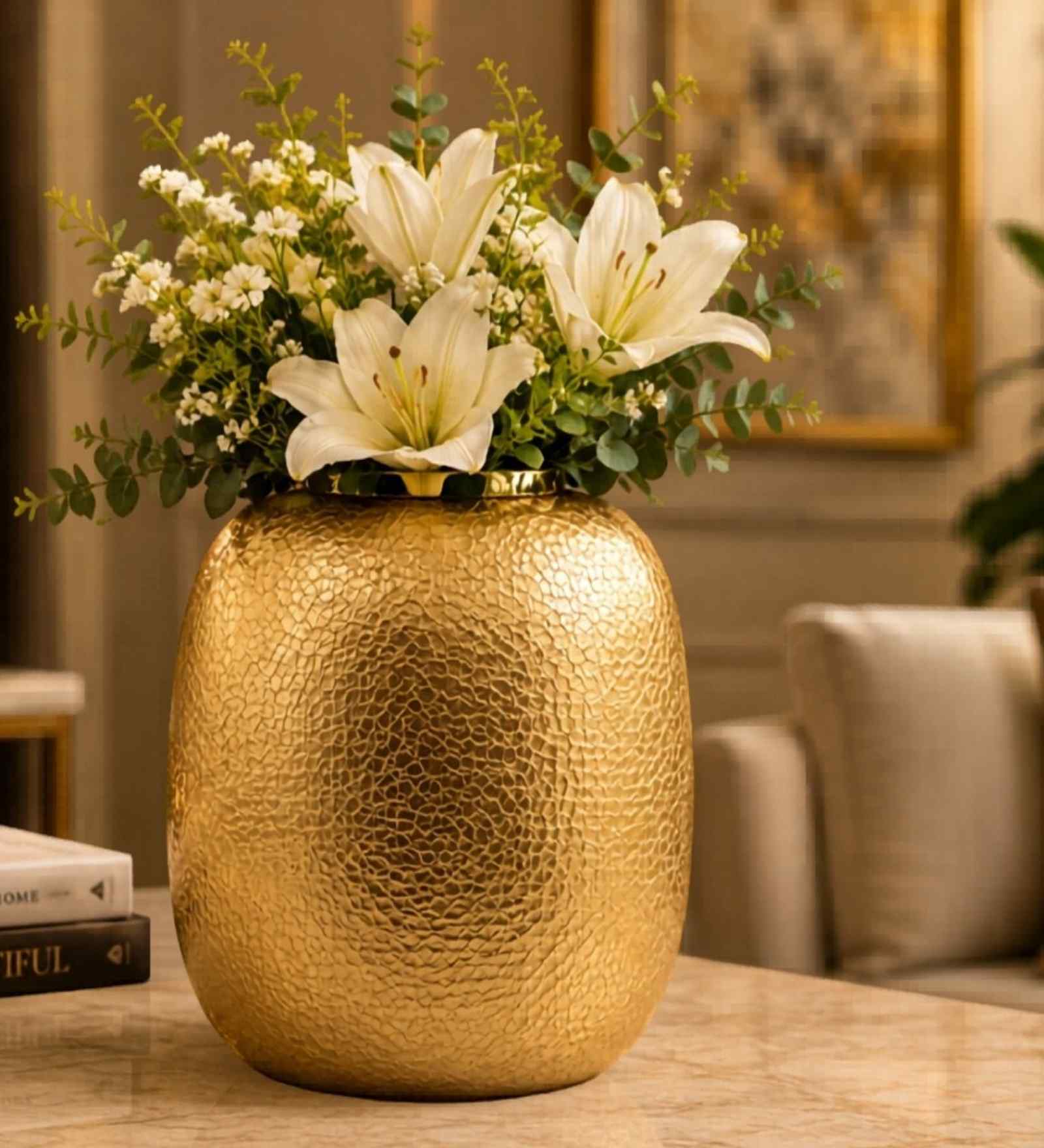 Gold black Tall Rounded Cylinder Vase For HomeDecor