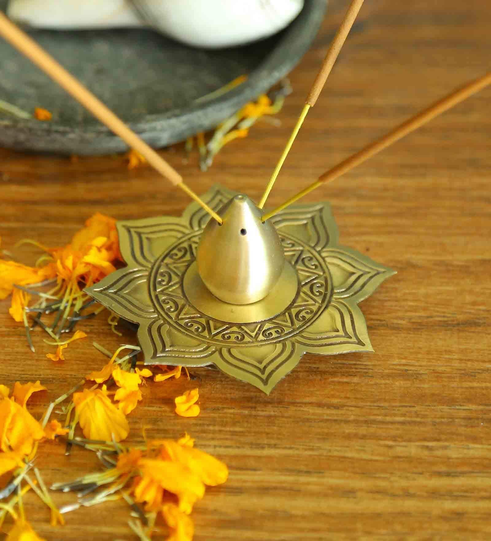 Gold Brass Alpana Incense Holder
