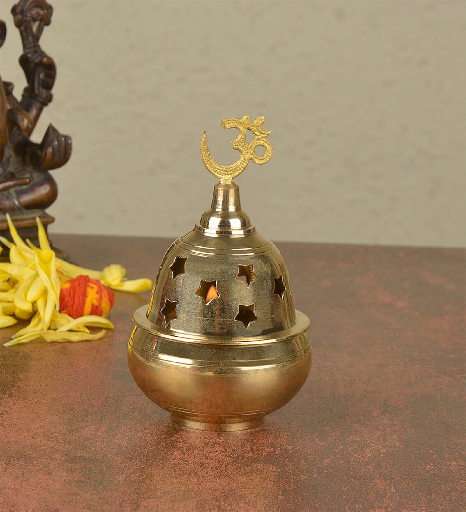 Gold Brass Handcrafted Covered Akhand Jyoti Diya