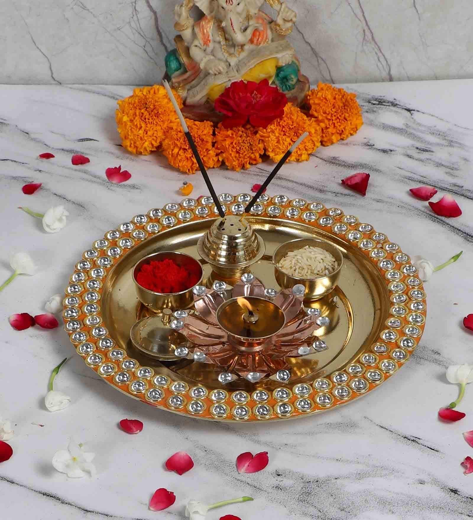 Buy Gold Brass Pooja Thali At Off By Amaya Decors Pepperfry