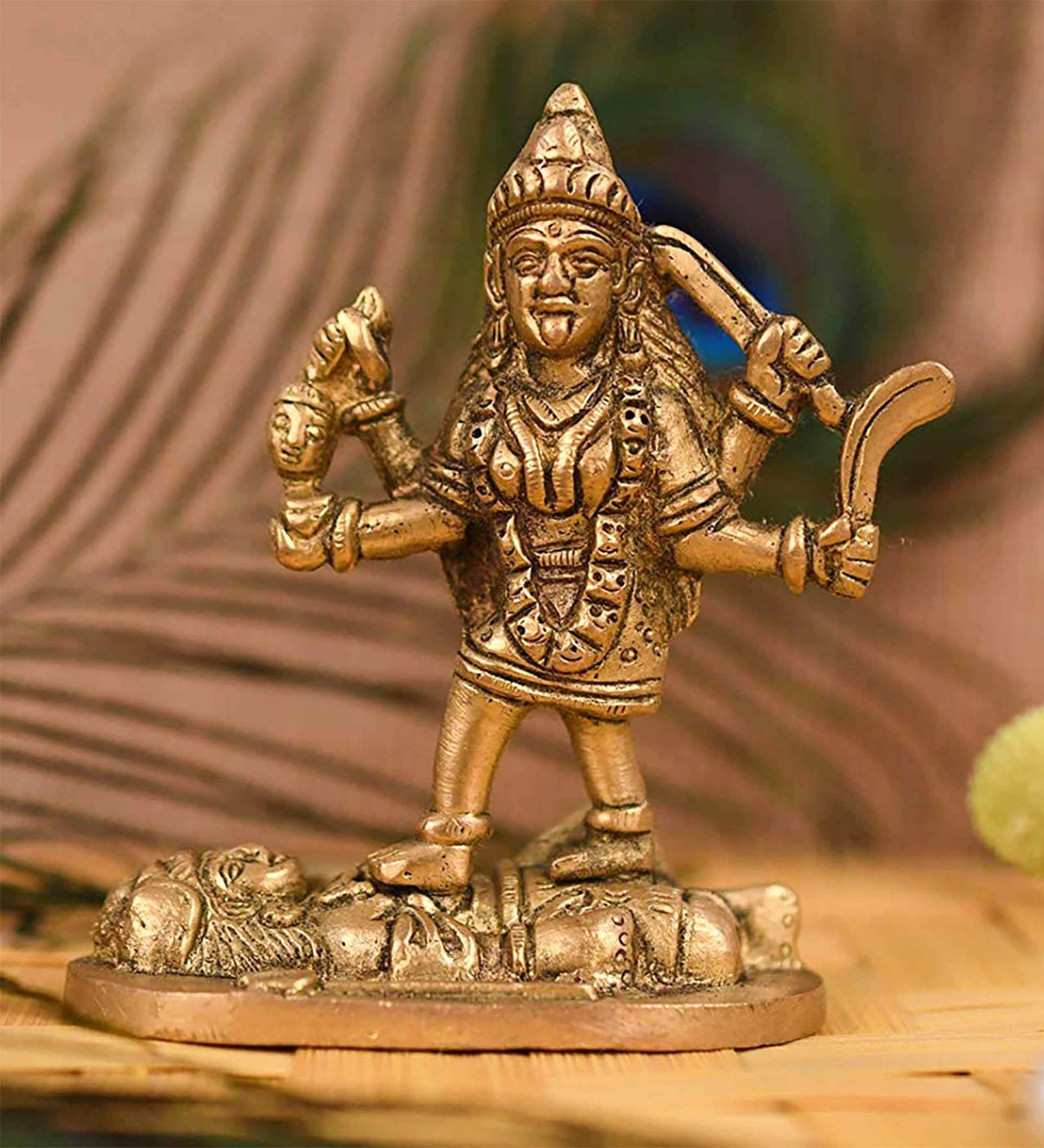 Buy Gold Brass Small Maa Kali Devi Statue by CraftVatika Online - Other ...