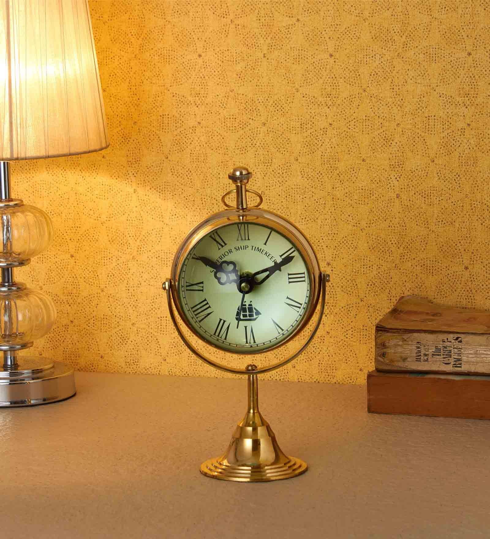 Glob Gold Brass Table Clock