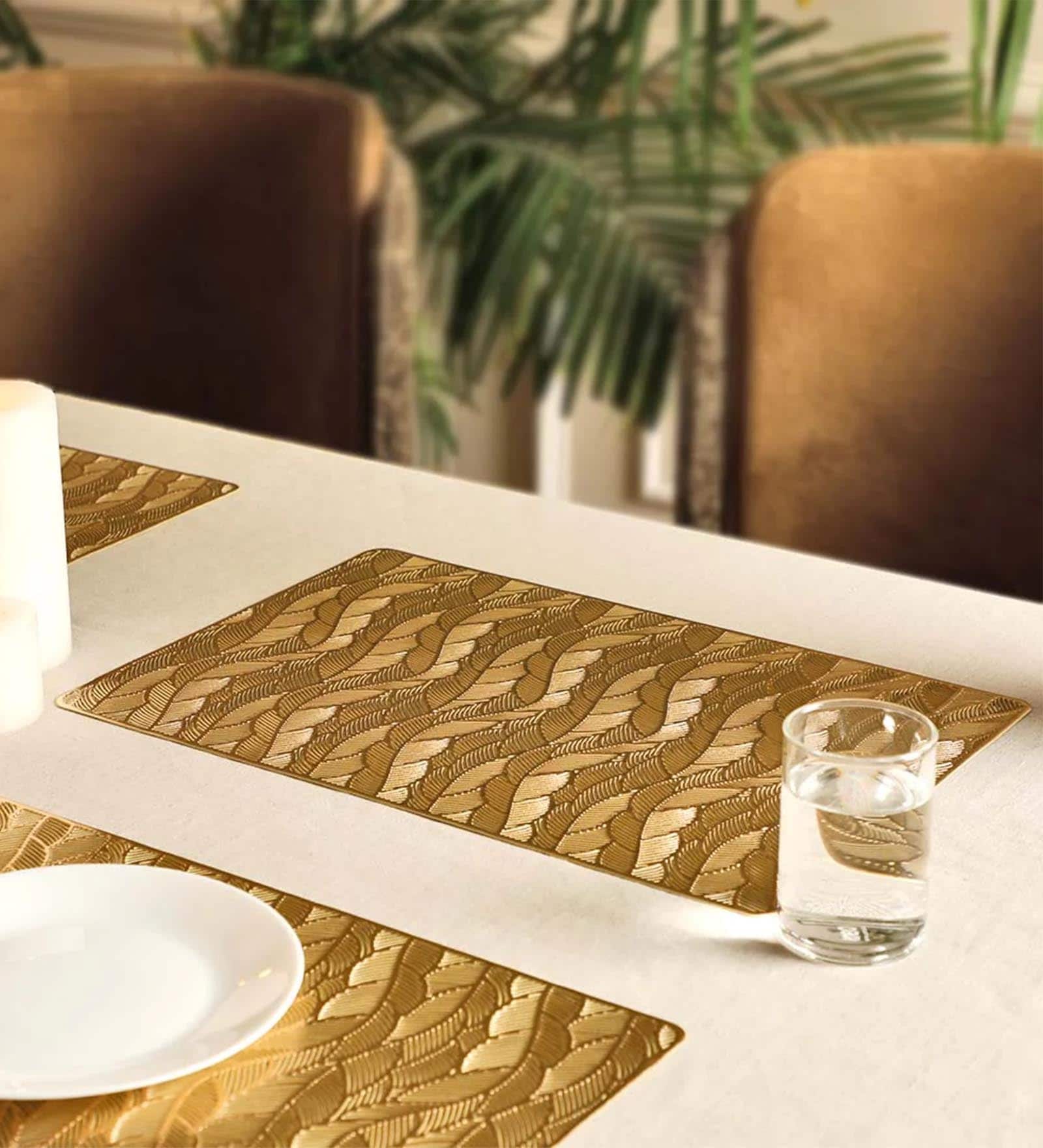 Golden Brianna Rectangular Textured PVC Dining Table Placemat