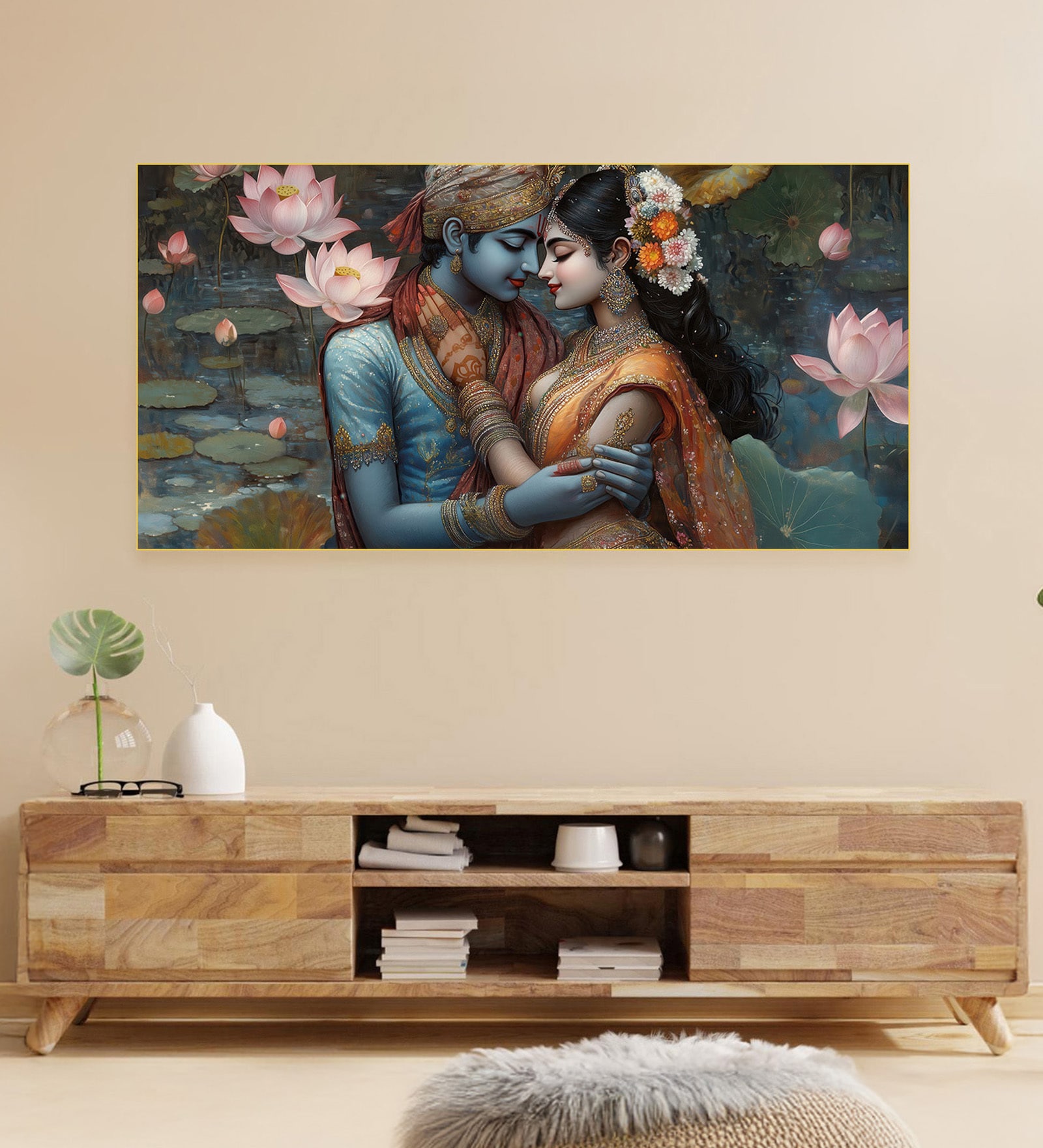 Gold Canvas Framed Eternal Love of Krishna and Radha Wall Painting(18X36 Inch) Gold Canvas Framed Eternal Love of Krishna and Radha Wall Painting(18X36 Inch)