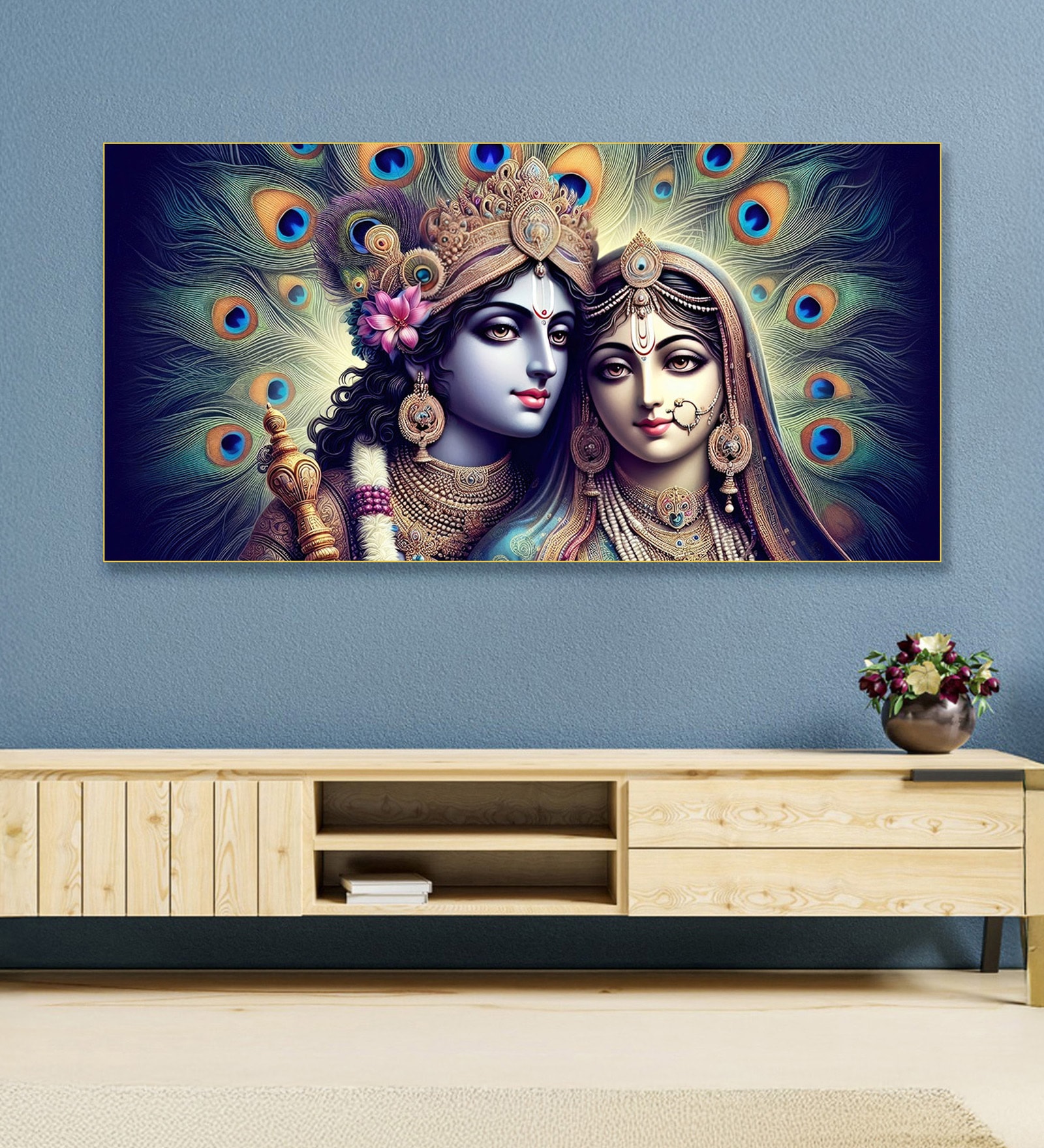 Gold Canvas Framed Radha Krishna: Colors of Love Wall Painting(18X36 Inch) Gold Canvas Framed Radha Krishna: Colors of Love Wall Painting(18X36 Inch)