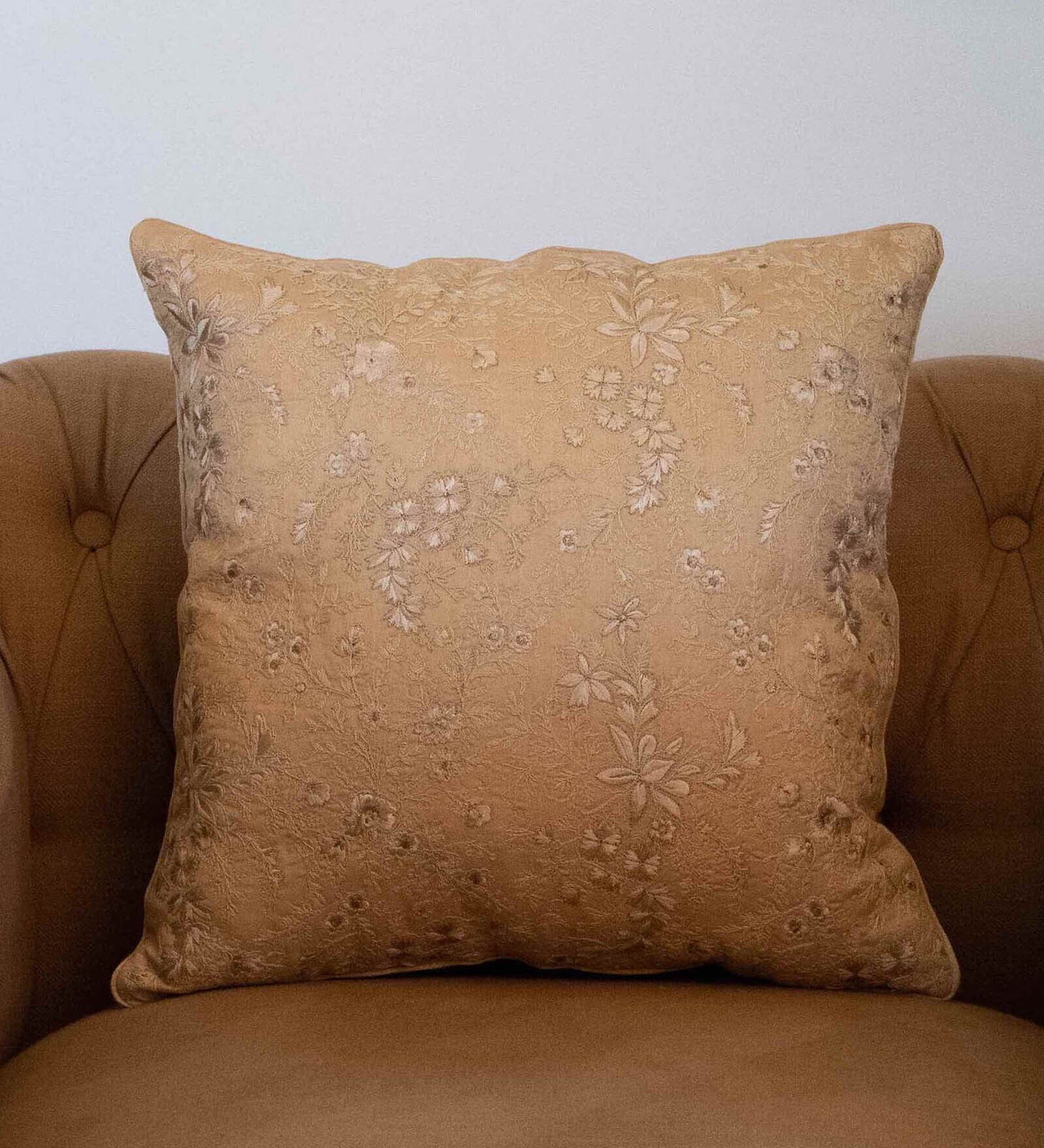 Gold Textured Chanderi Silk 16 x 16 Inch Embroidered Cushion Cover
