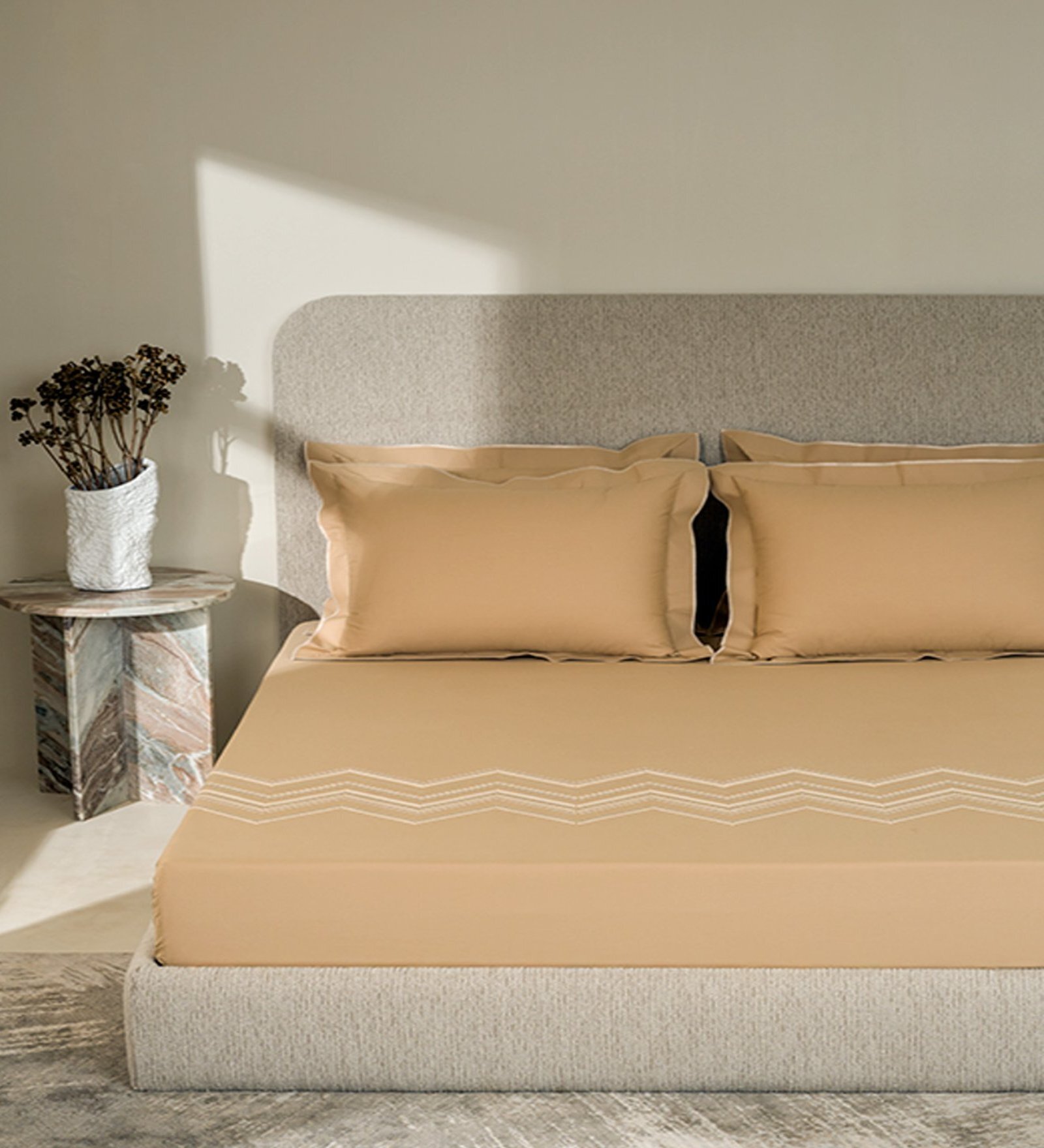 Gold Embroidered 210 TC Cotton King Sized Bedsheet with 2 Pillow Covers