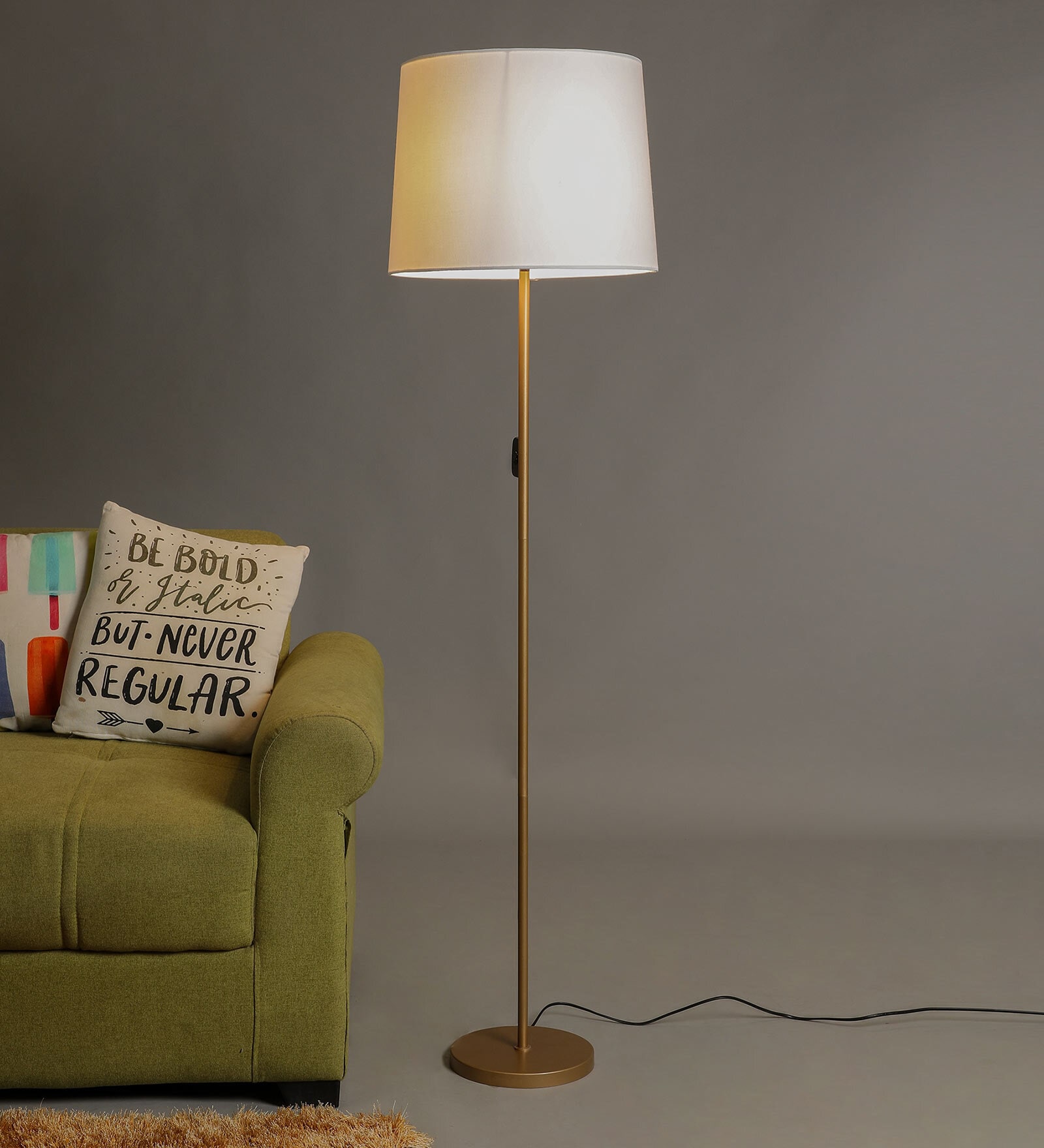 Buy Gold Color Metal Floor Lamp With White Taper Shade By Sanded Edge